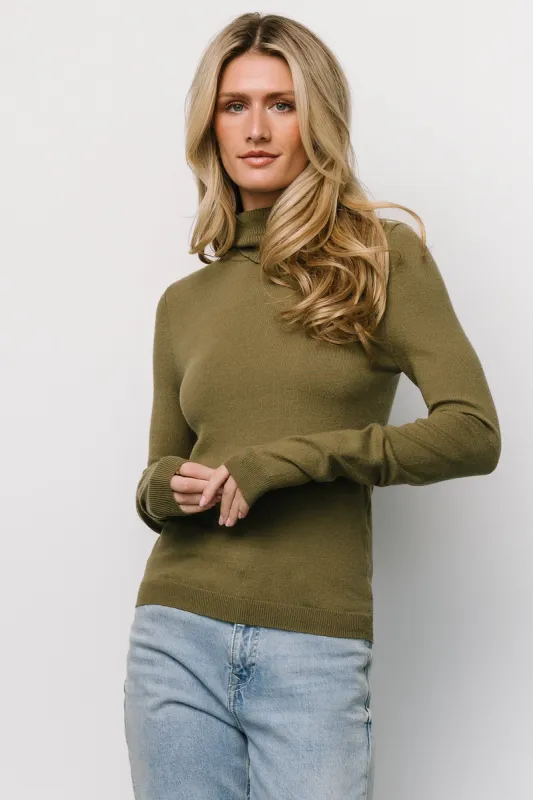 Lorelai Turtleneck Sweater Top | Olive sold by Baltic Born