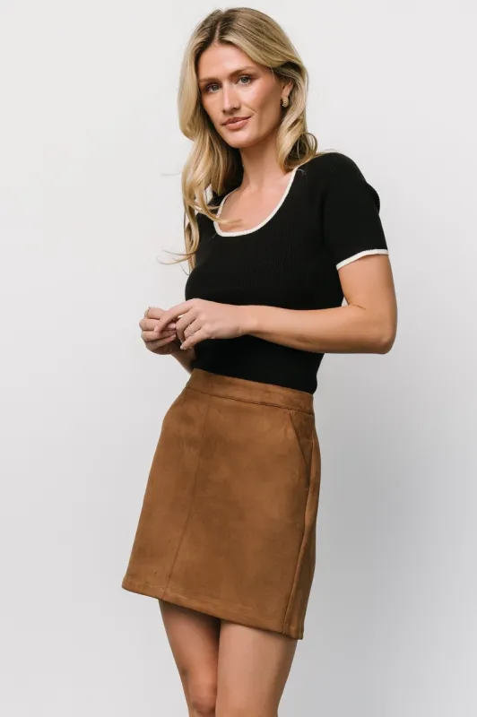 Rylan Faux Suede Short Skirt | Caramel sold by Baltic Born