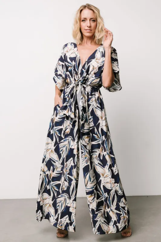 Giada Wide Leg Jumpsuit | Navy + Off White sold by Baltic Born