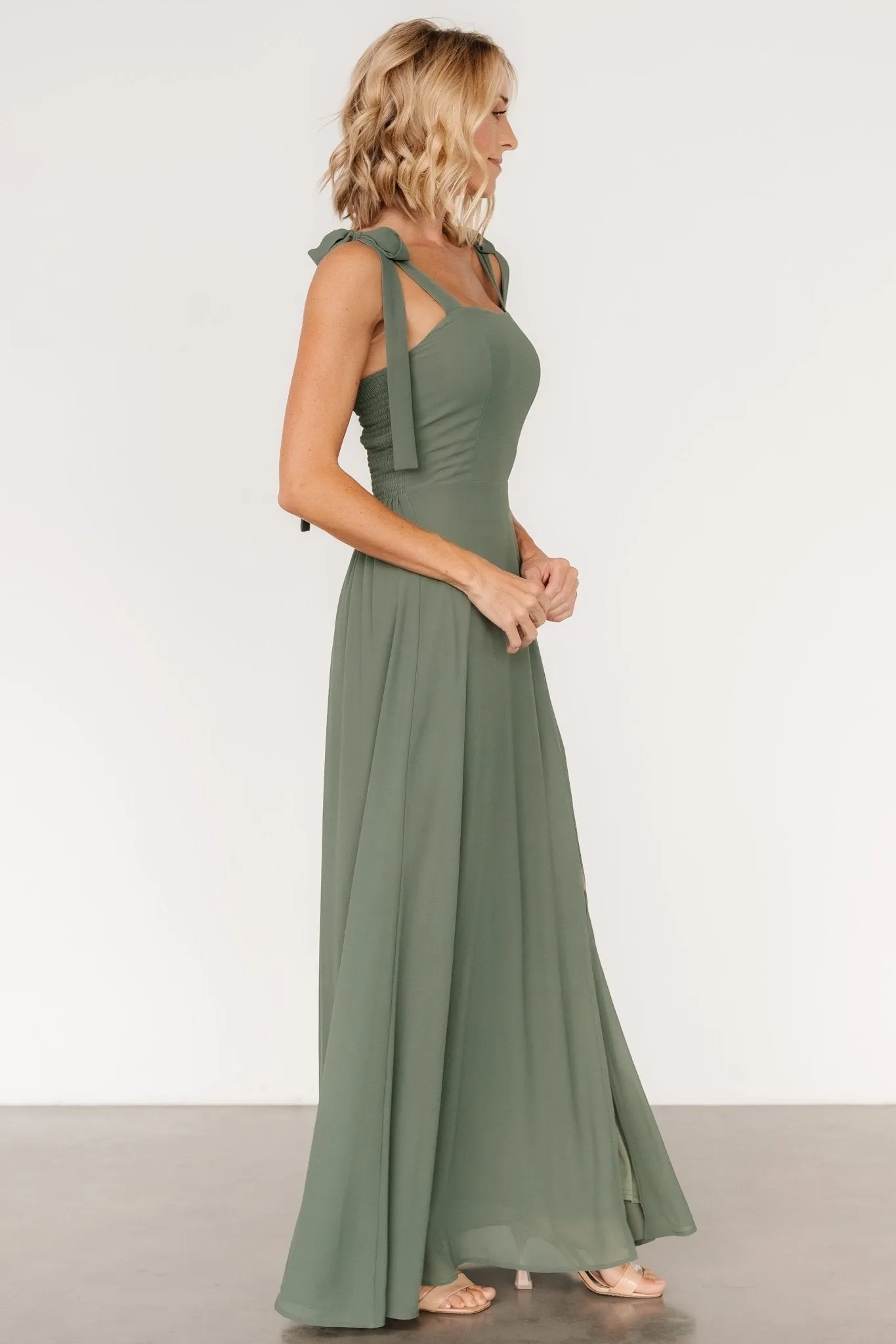 Necia Tie Shoulder Maxi Dress | Dark Sage sold by Baltic Born product image thumbnail 3