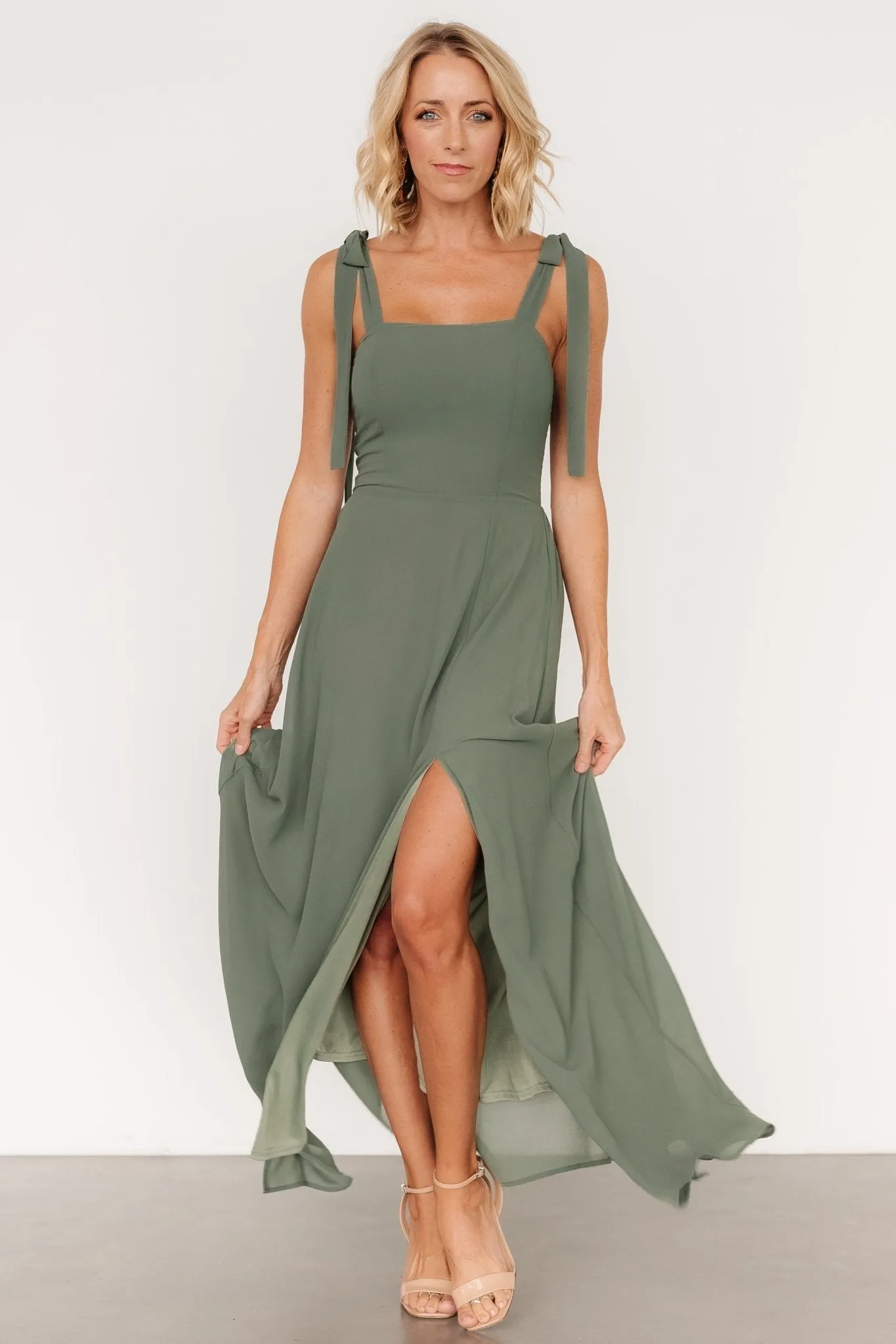 Necia Tie Shoulder Maxi Dress | Dark Sage sold by Baltic Born product image thumbnail 4