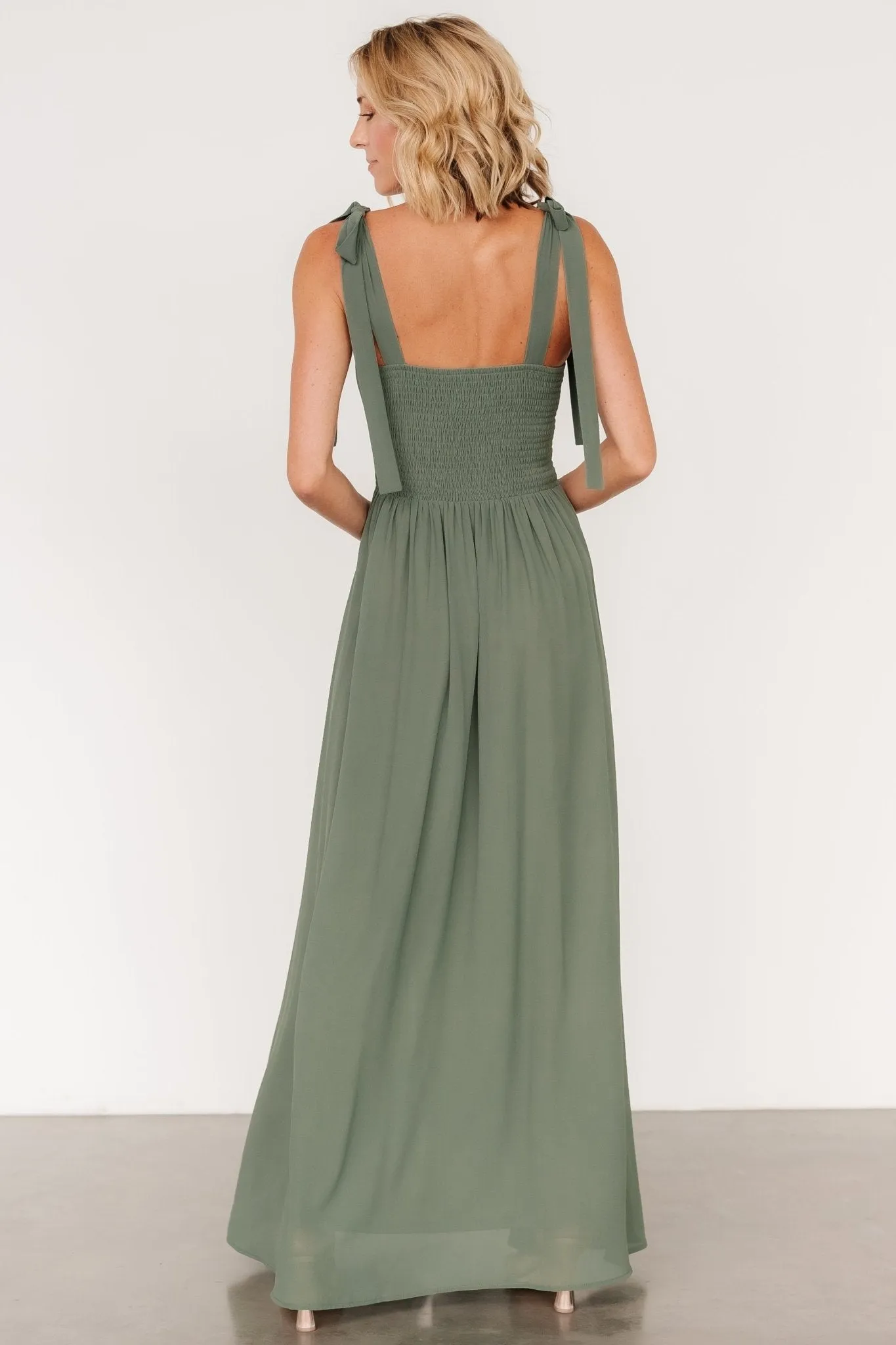 Necia Tie Shoulder Maxi Dress | Dark Sage sold by Baltic Born product image thumbnail 5