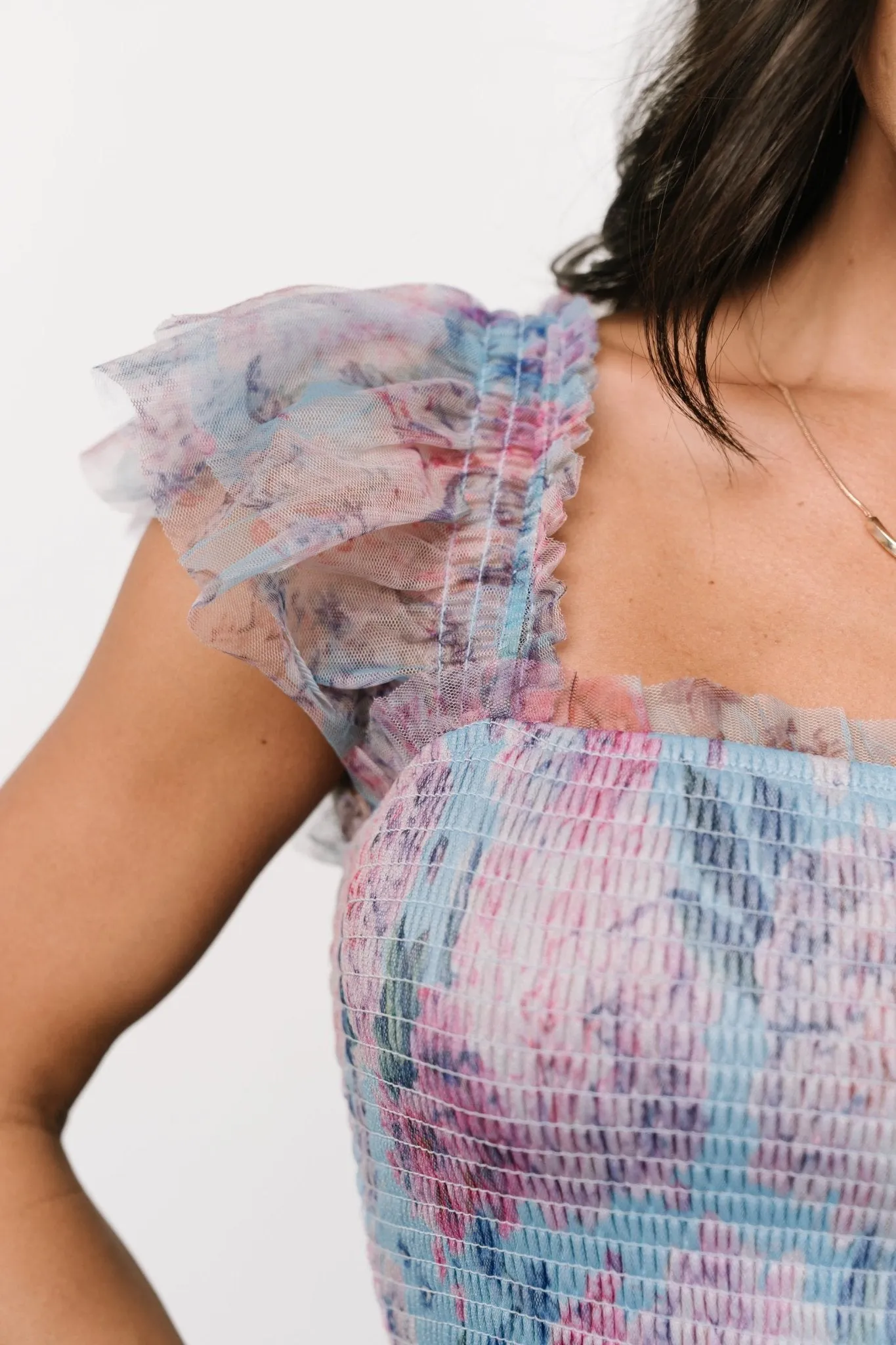 Clementine Tulle Midi Dress | Light Blue + Pink sold by Baltic Born product image thumbnail 2