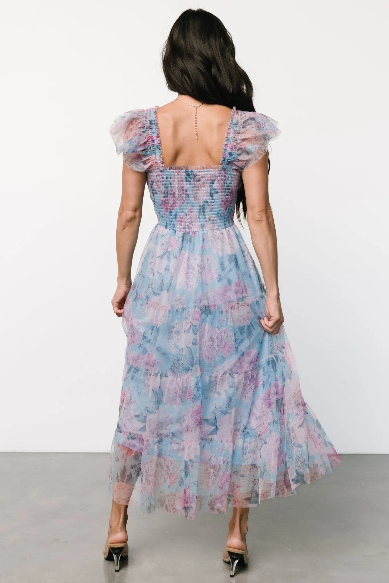 Clementine Tulle Midi Dress | Light Blue + Pink sold by Baltic Born product image thumbnail 5
