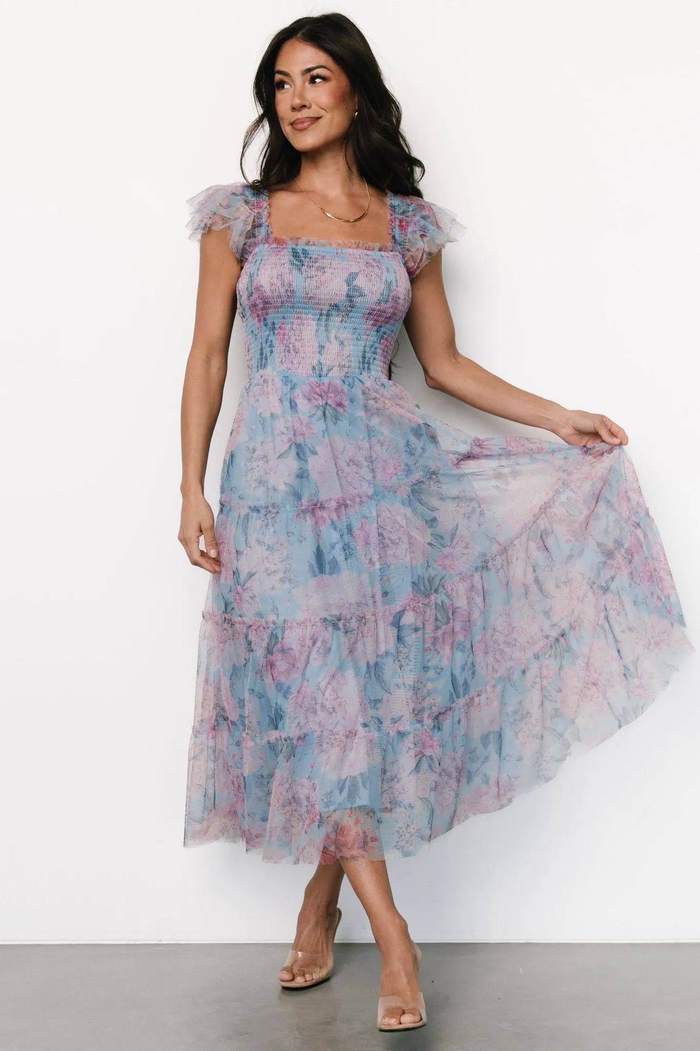 Clementine Tulle Midi Dress | Light Blue + Pink sold by Baltic Born product image thumbnail 4