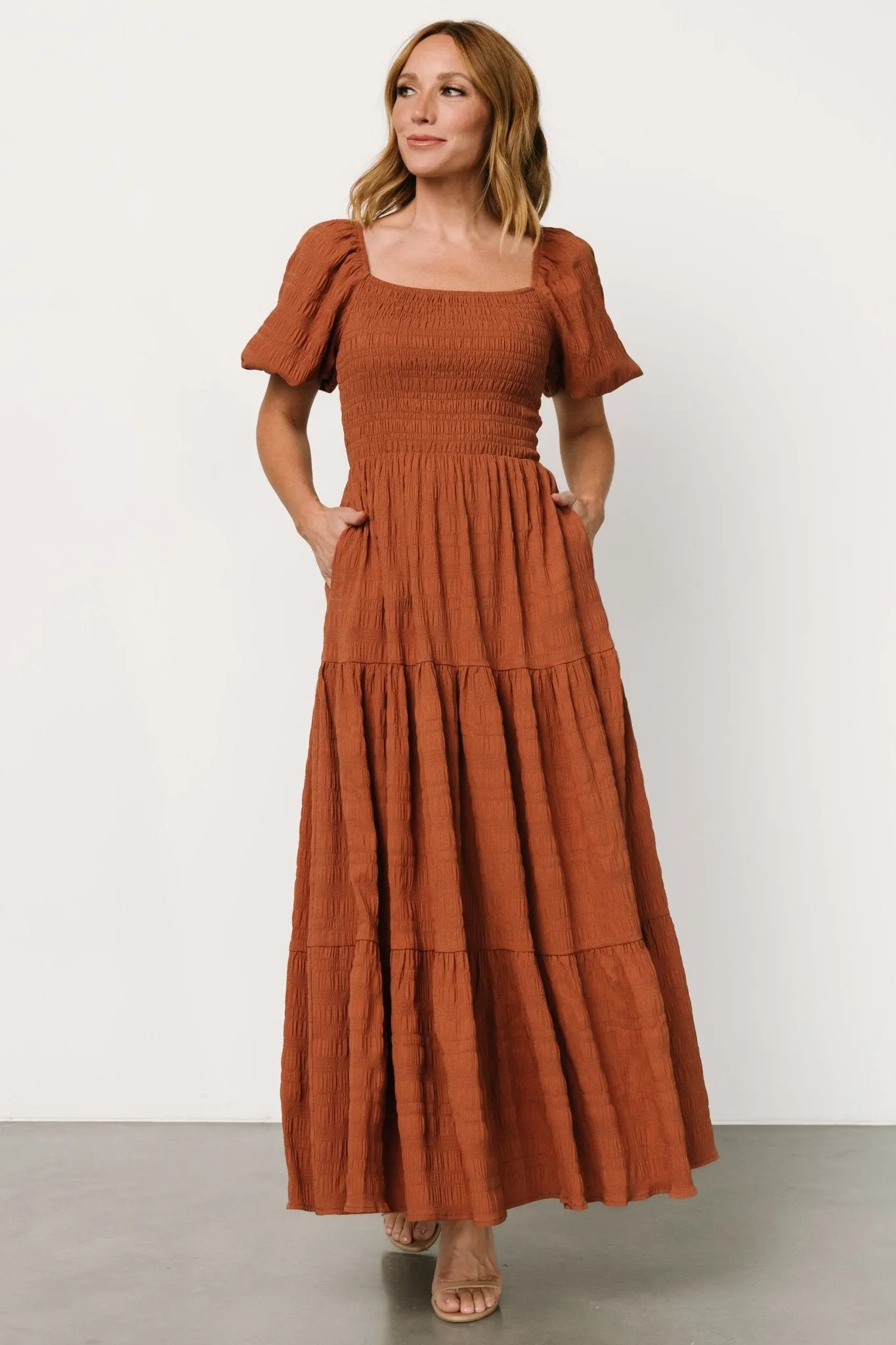 Amaya Smocked Dress | Sandstone sold by Baltic Born