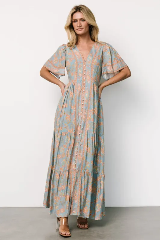 Cheryl Maxi Dress | Dusty Blue Floral sold by Baltic Born