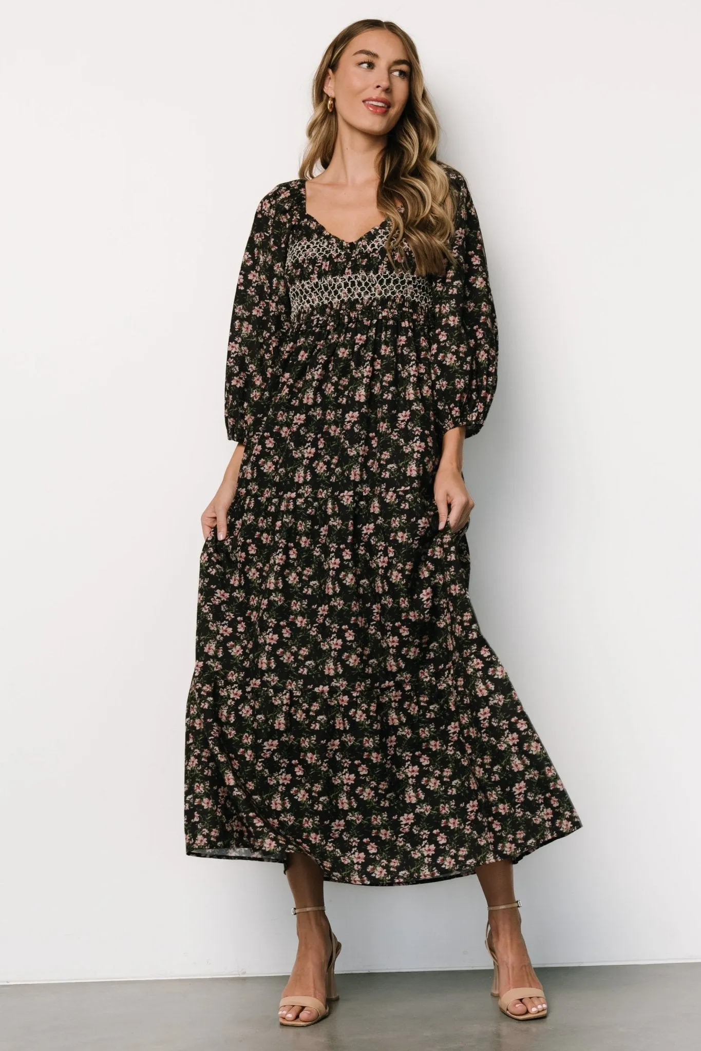 Louisa Smocked Maxi Dress | Black Floral sold by Baltic Born product image thumbnail 5