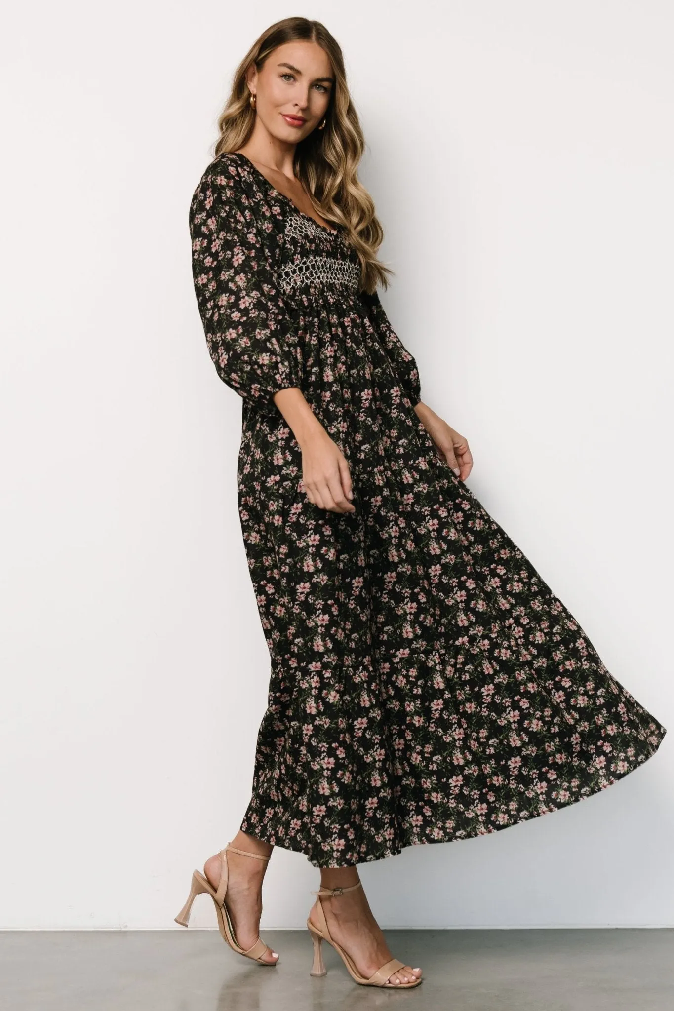 Louisa Smocked Maxi Dress | Black Floral sold by Baltic Born product image thumbnail 3
