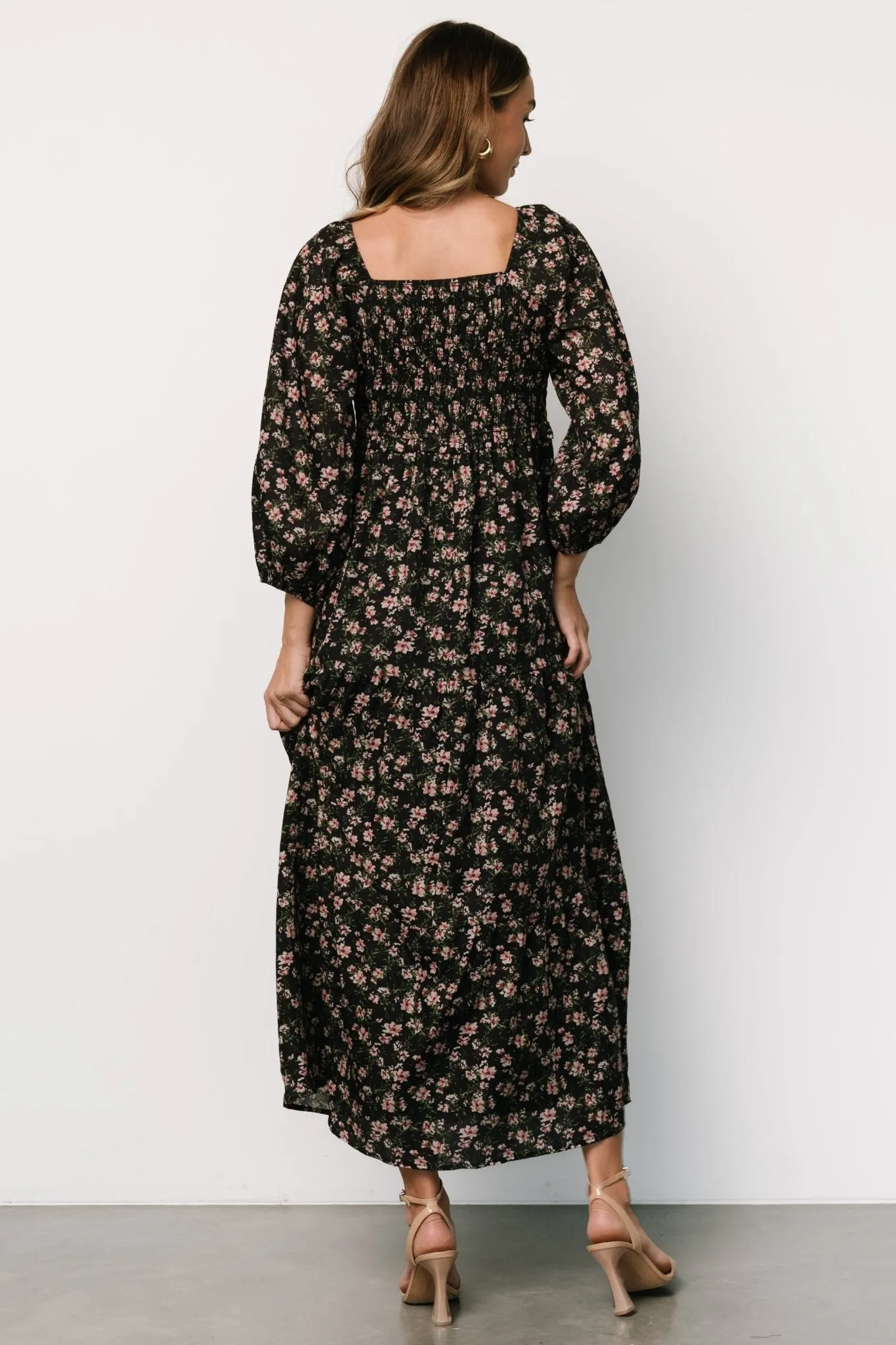 Louisa Smocked Maxi Dress | Black Floral sold by Baltic Born product image thumbnail 4