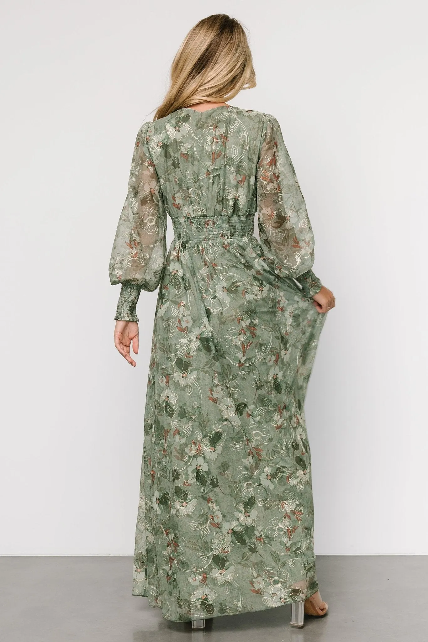 Jolie Embroidered Tulle Dress | Sage + Gold Floral sold by Baltic Born product image thumbnail 5