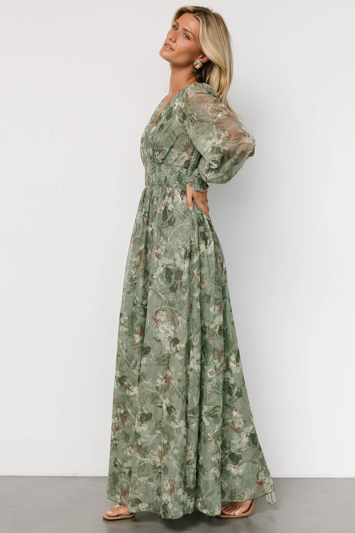 Jolie Embroidered Tulle Dress | Sage + Gold Floral sold by Baltic Born product image thumbnail 3