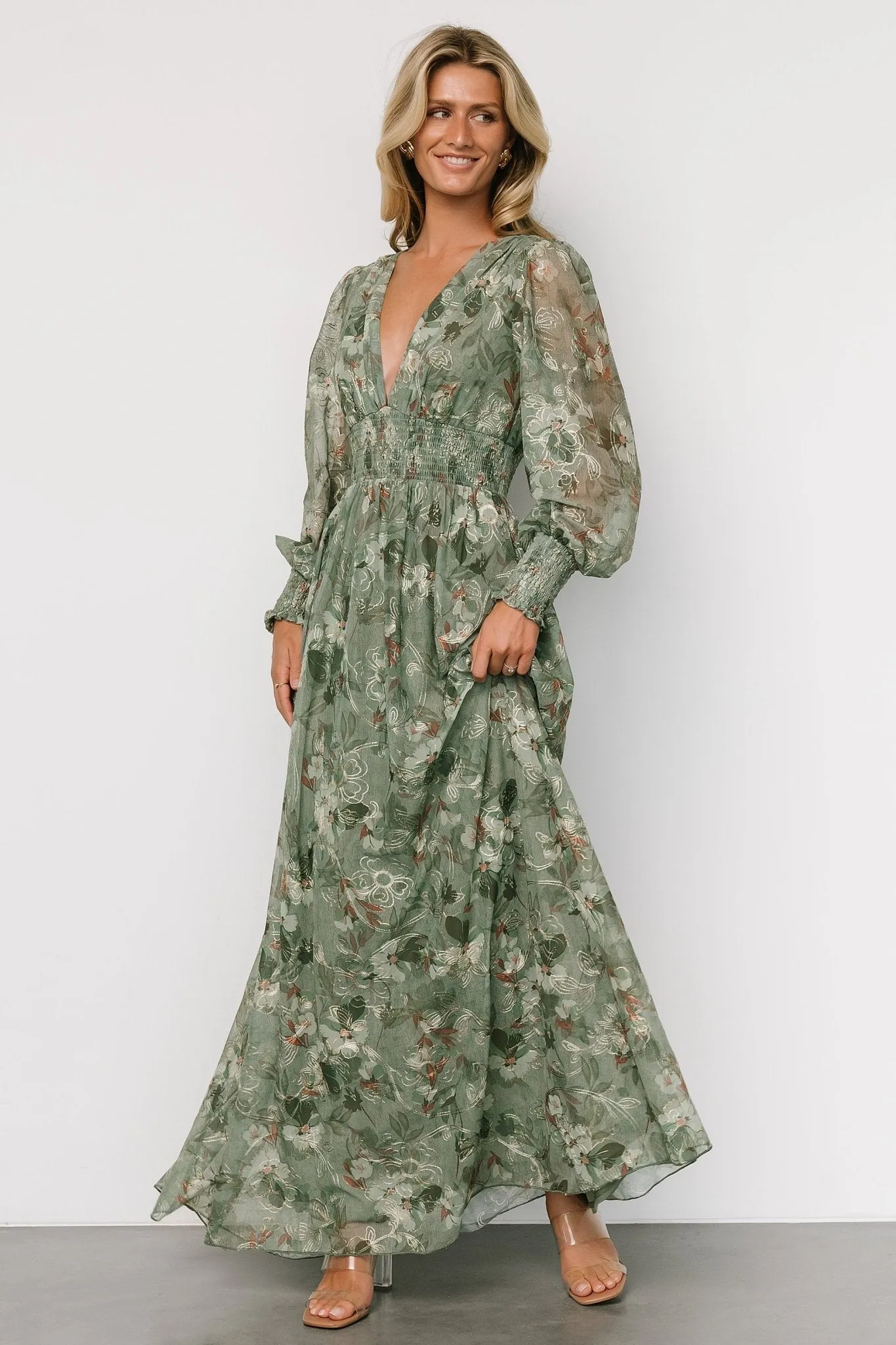 Jolie Embroidered Tulle Dress | Sage + Gold Floral sold by Baltic Born product image thumbnail 4