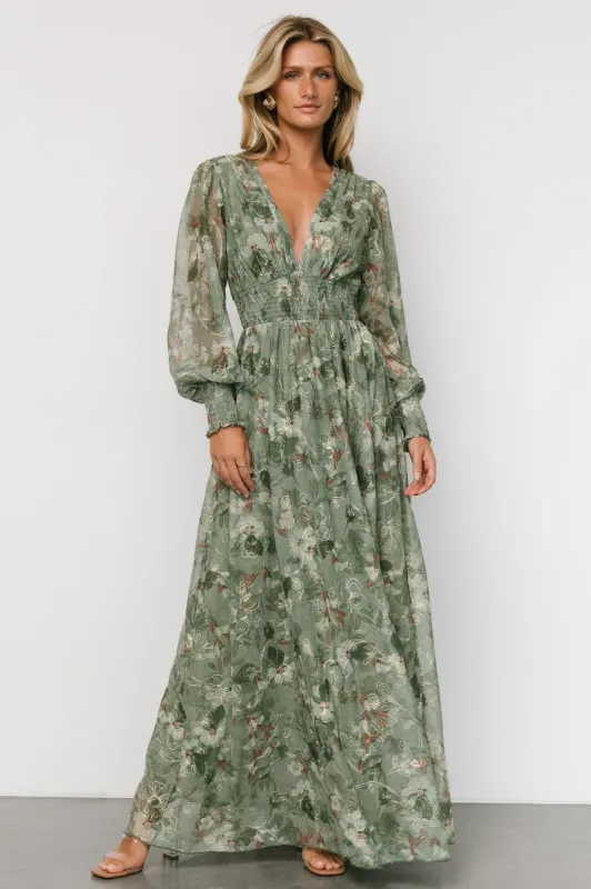 Jolie Embroidered Tulle Dress | Sage + Gold Floral sold by Baltic Born