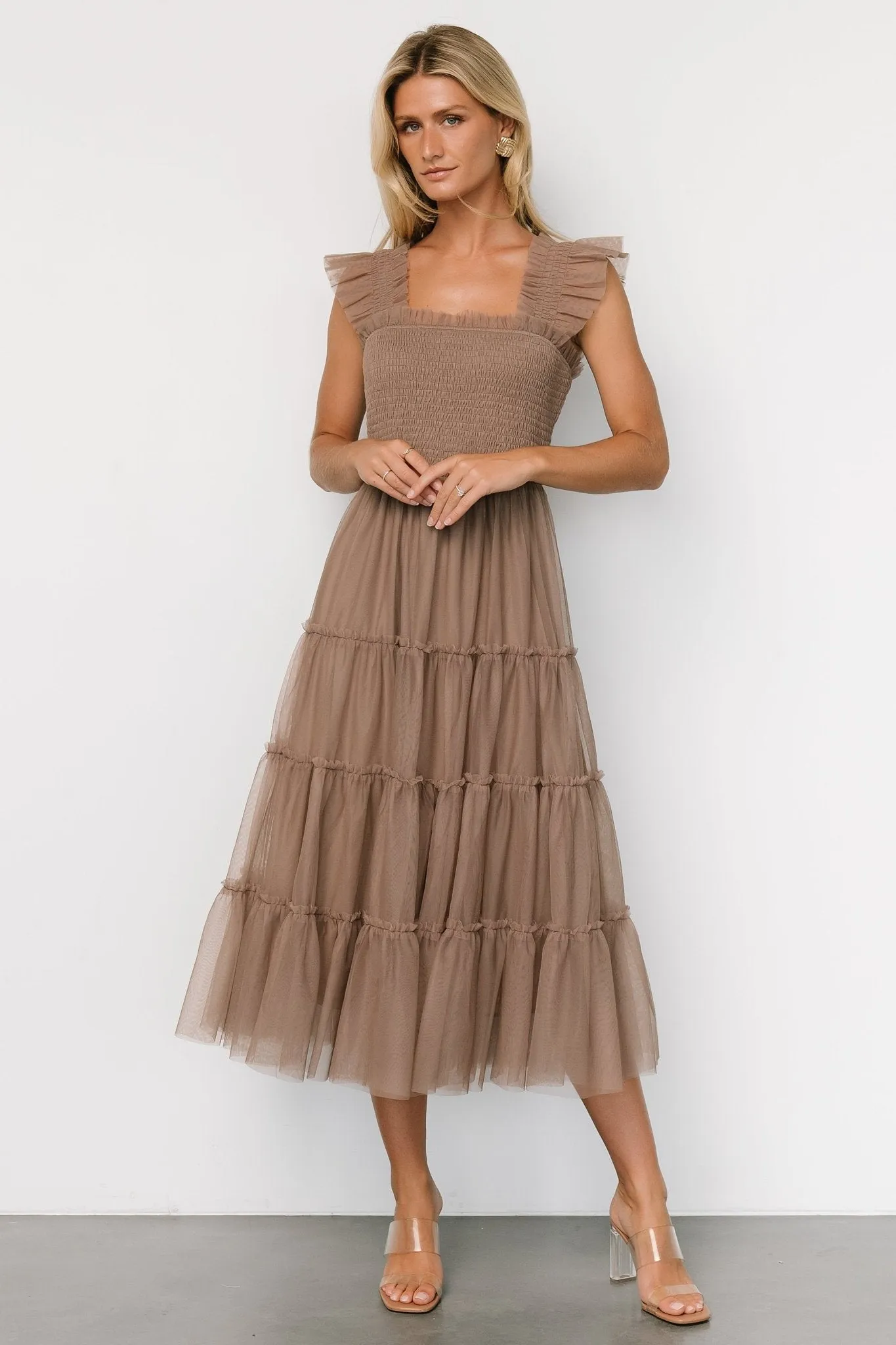Emma Smocked Tulle Dress | Taupe sold by Baltic Born product image thumbnail 4