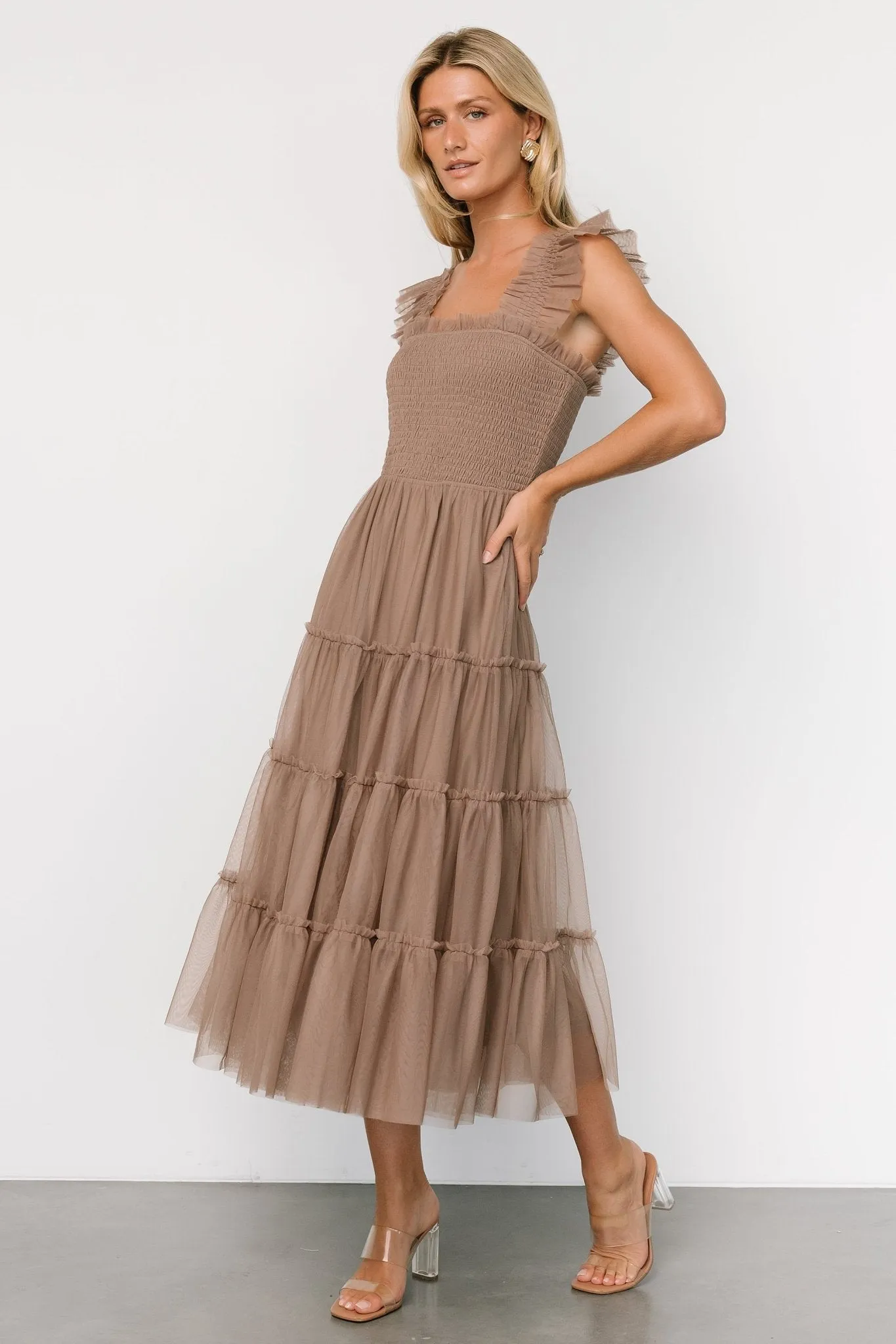 Emma Smocked Tulle Dress | Taupe sold by Baltic Born