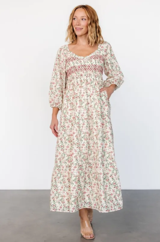 Louisa Smocked Maxi Dress | Cream Floral sold by Baltic Born