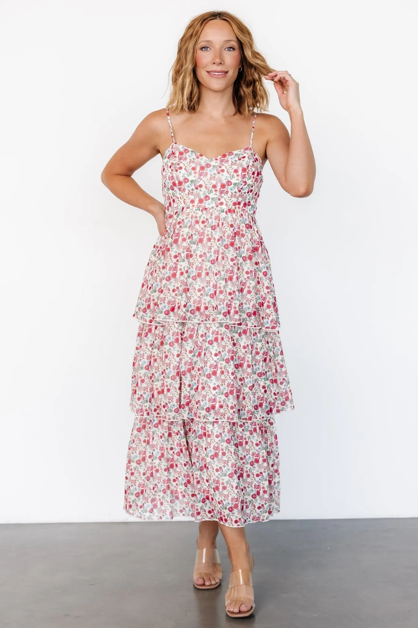 Caprice Tiered Dress | Cream Multi Floral sold by Baltic Born