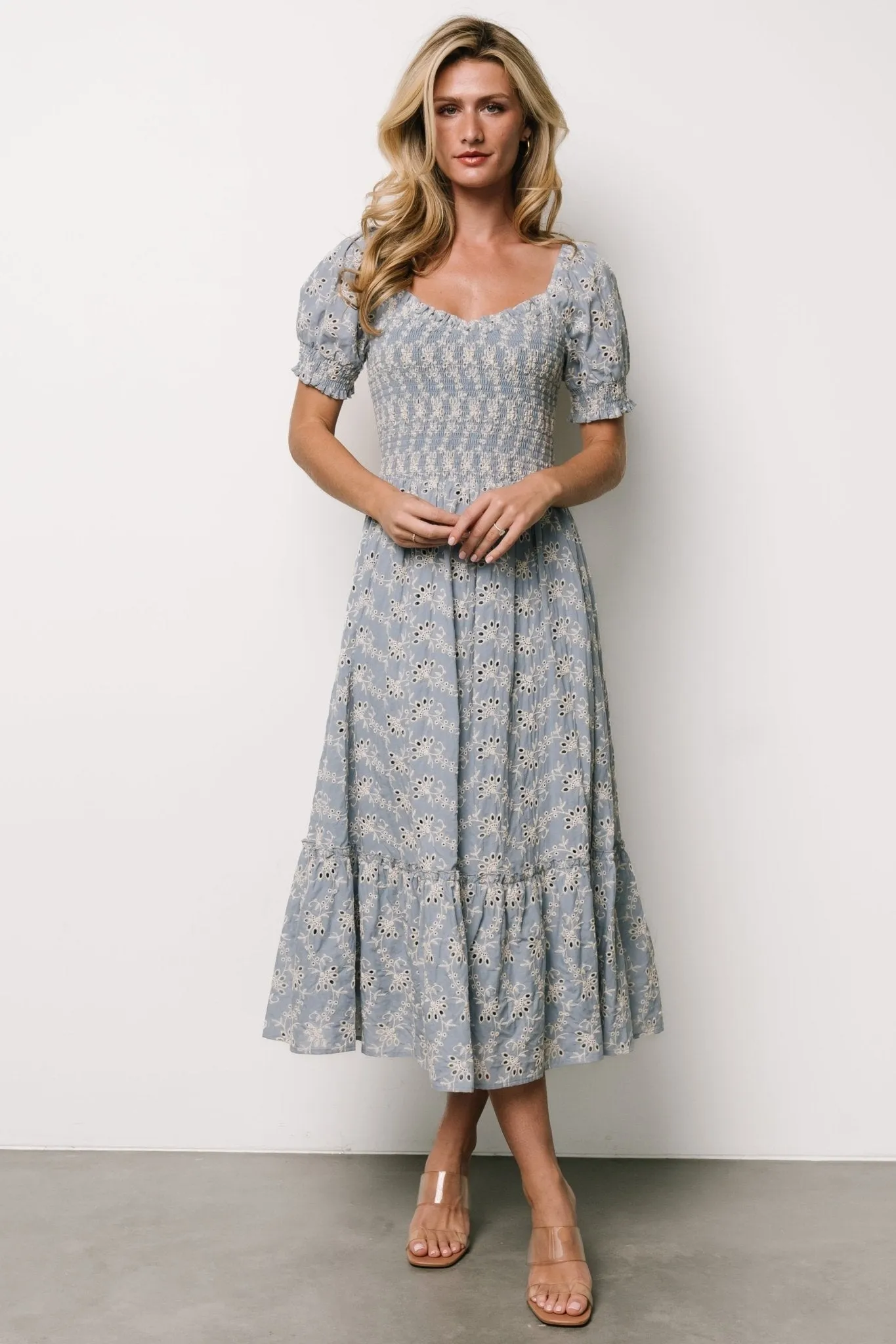 Piper Eyelet Midi Dress | Blue + Ivory sold by Baltic Born product image thumbnail 4