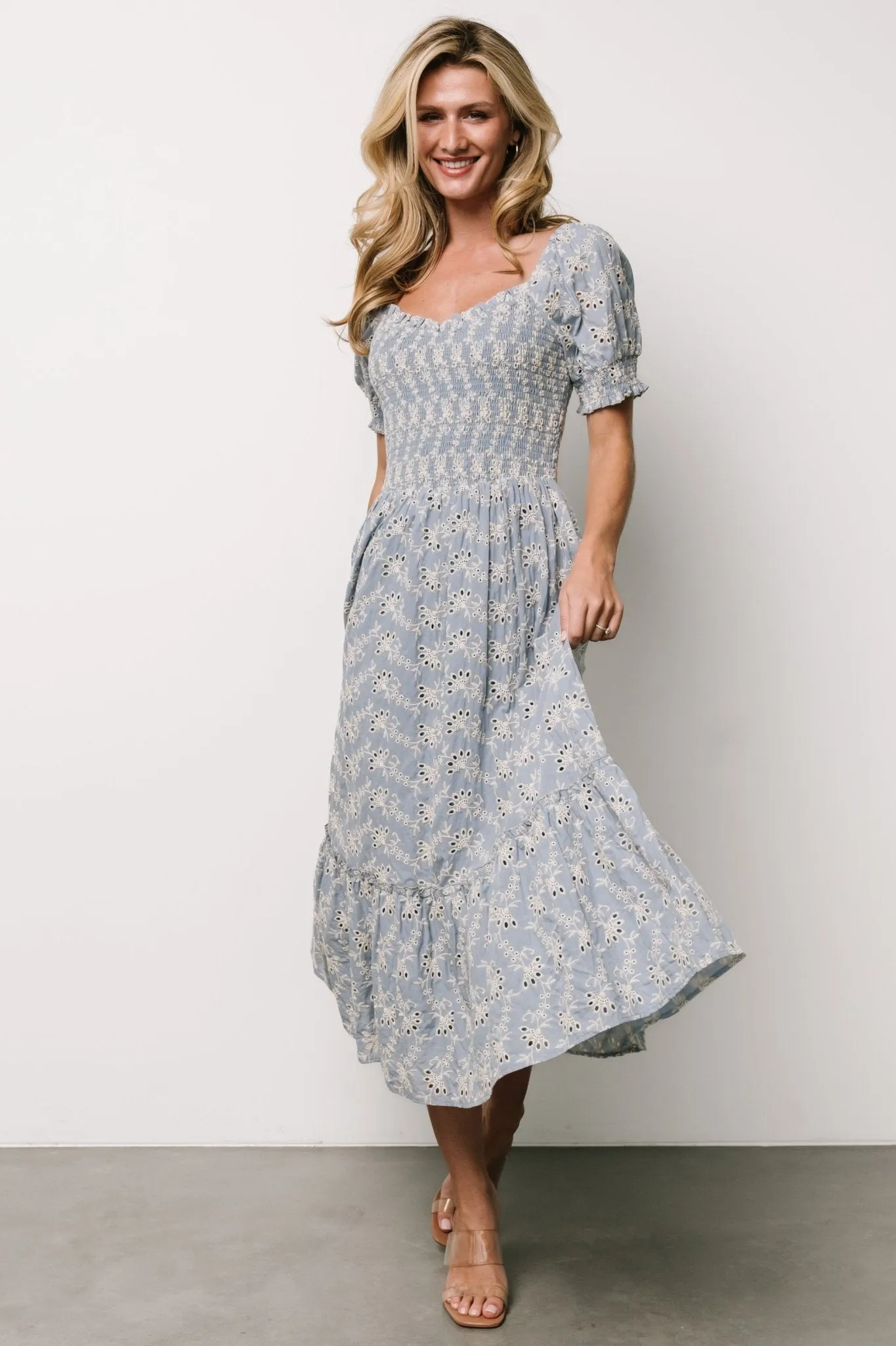 Piper Eyelet Midi Dress | Blue + Ivory sold by Baltic Born
