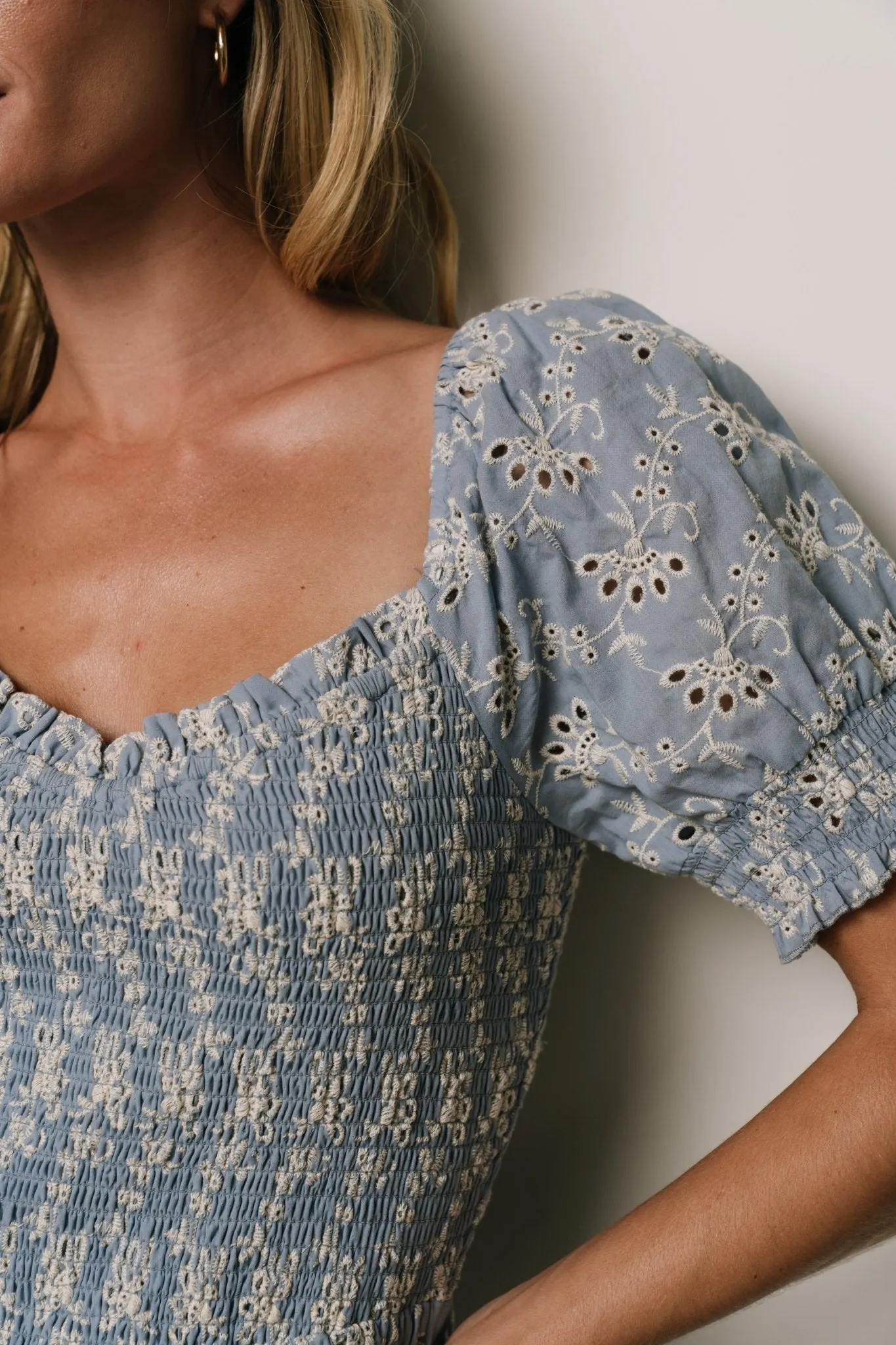 Piper Eyelet Midi Dress | Blue + Ivory sold by Baltic Born product image thumbnail 2