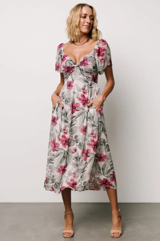 Melinda Midi Dress | Pink Floral sold by Baltic Born