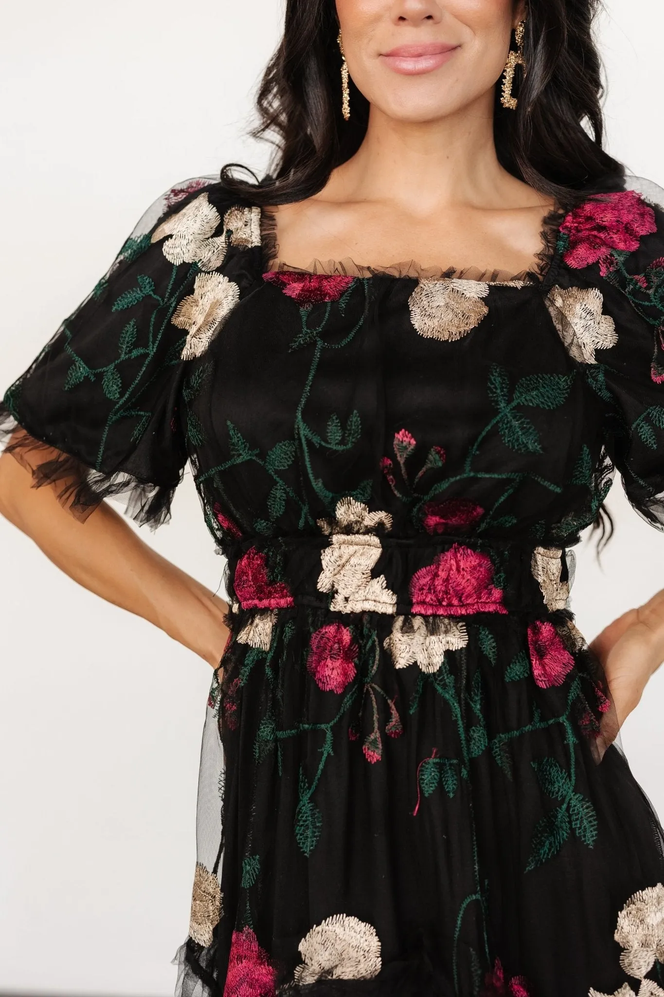 Allison Embroidered Tulle Maxi Dress | Black Multi sold by Baltic Born product image thumbnail 2