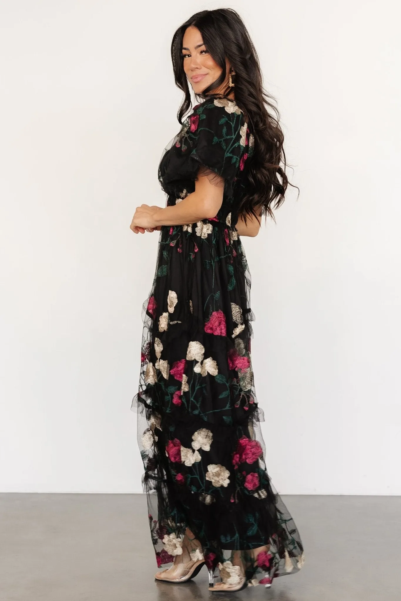Allison Embroidered Tulle Maxi Dress | Black Multi sold by Baltic Born product image thumbnail 3