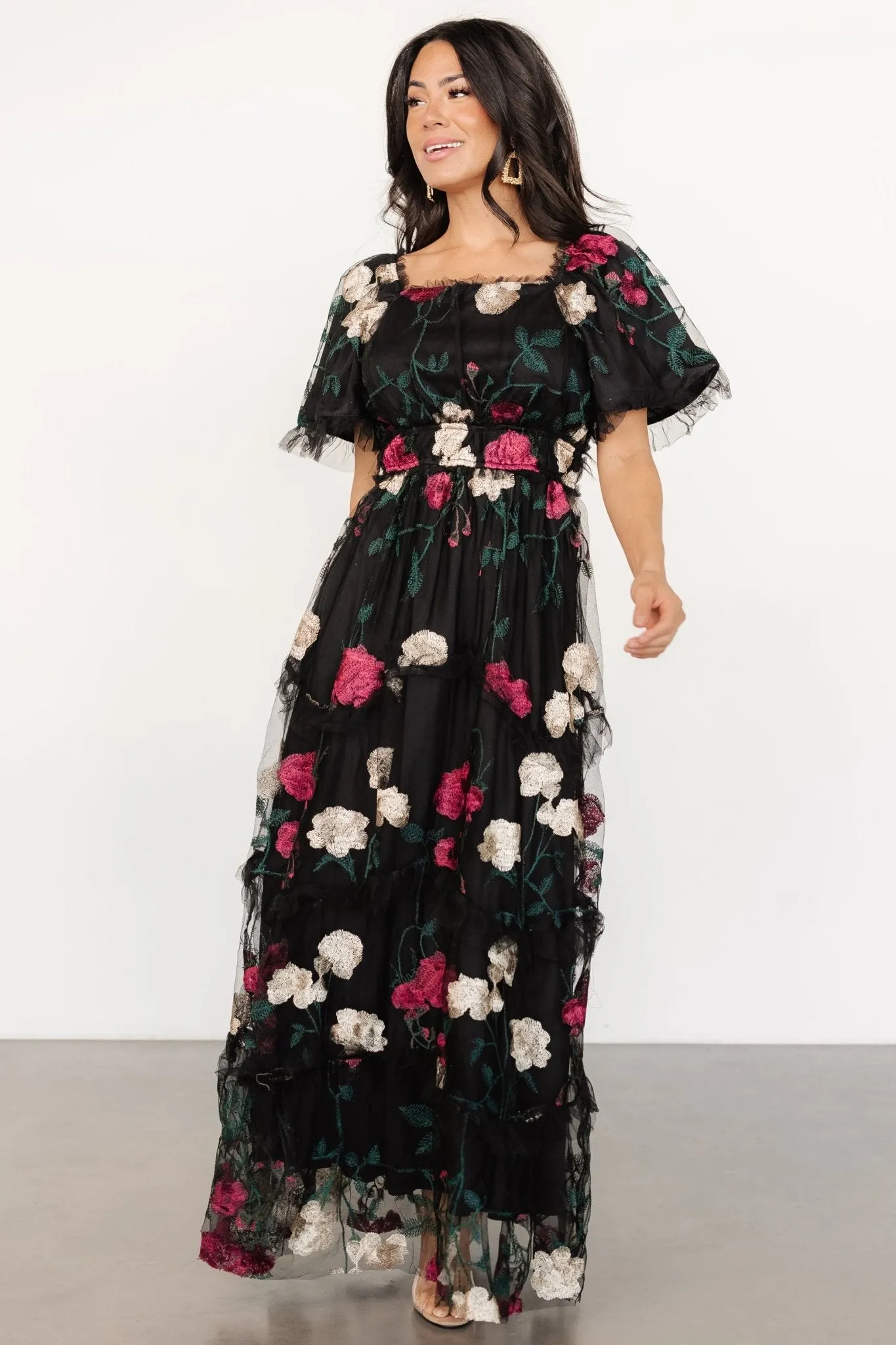 Allison Embroidered Tulle Maxi Dress | Black Multi sold by Baltic Born product image thumbnail 4
