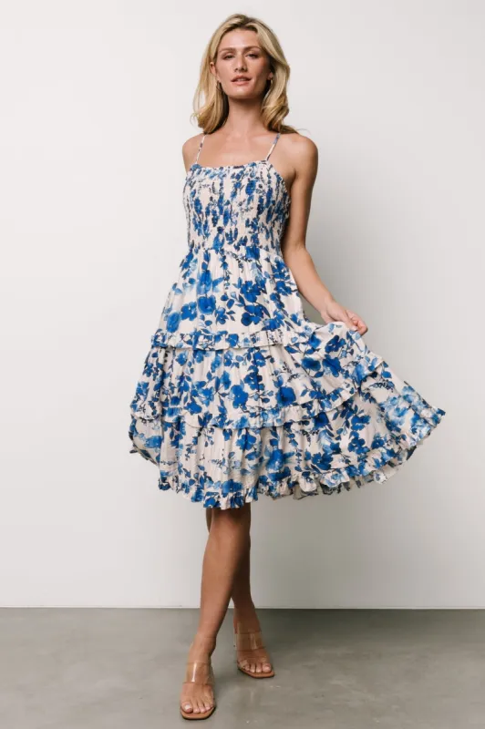Calina Midi Dress | Ivory + Blue Floral sold by Baltic Born