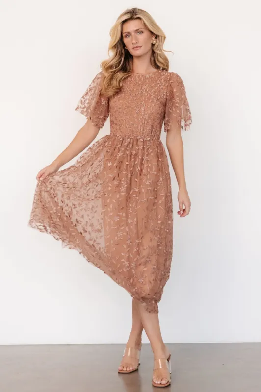 Kendra Embroidered Dress | Nude Rose sold by Baltic Born
