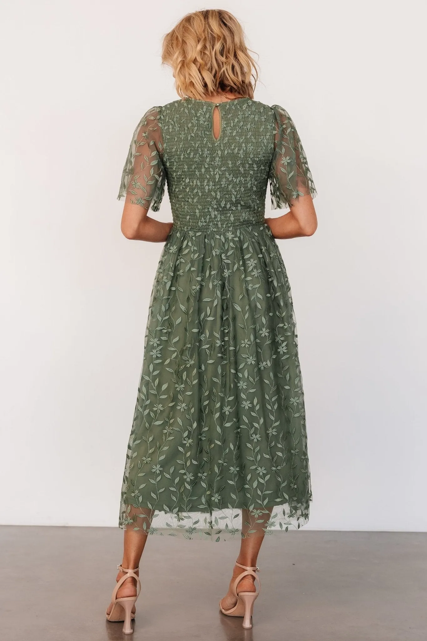 Kendra Embroidered Dress | Dark Sage sold by Baltic Born product image thumbnail 4