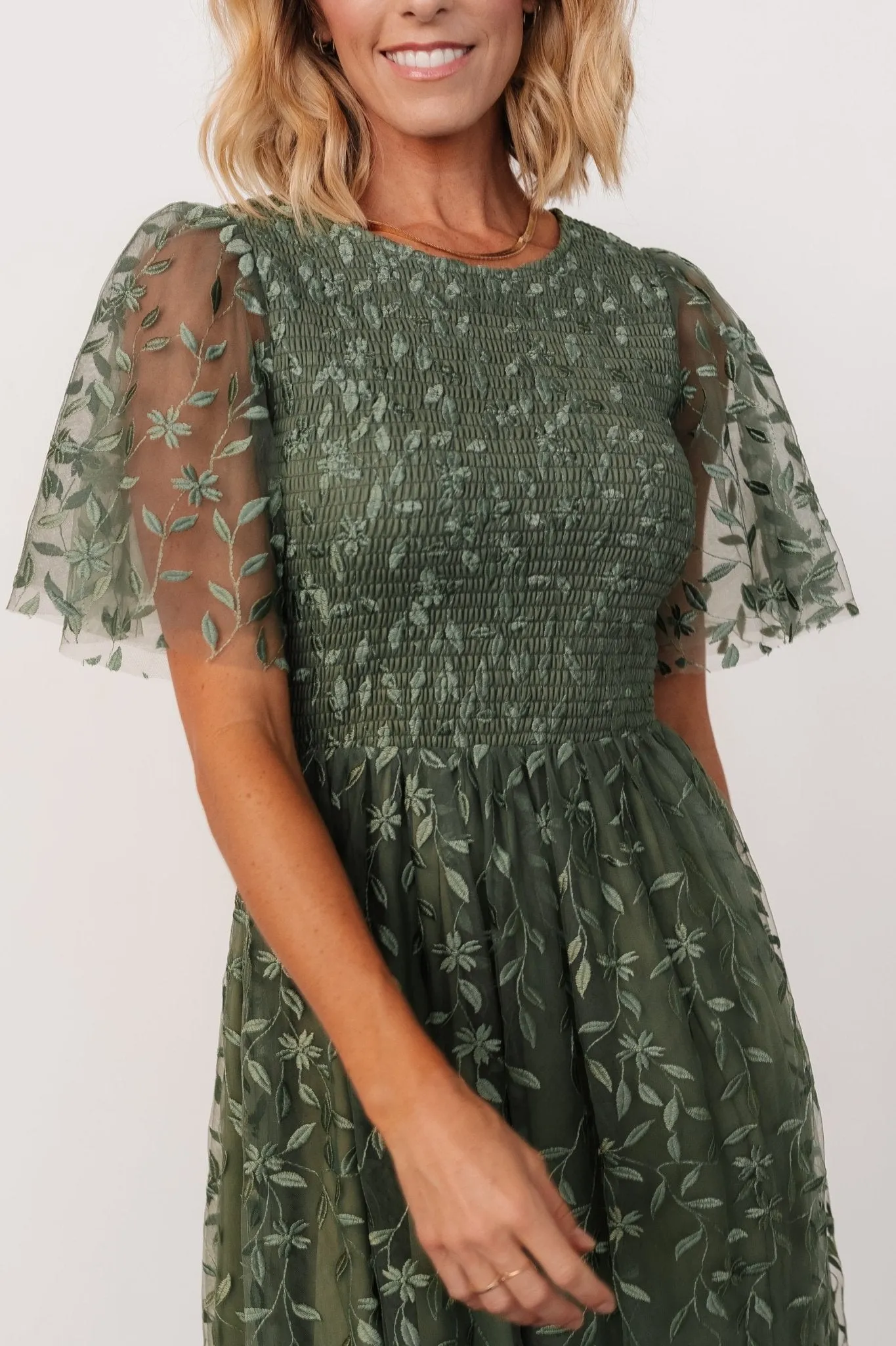 Kendra Embroidered Dress | Dark Sage sold by Baltic Born product image thumbnail 2