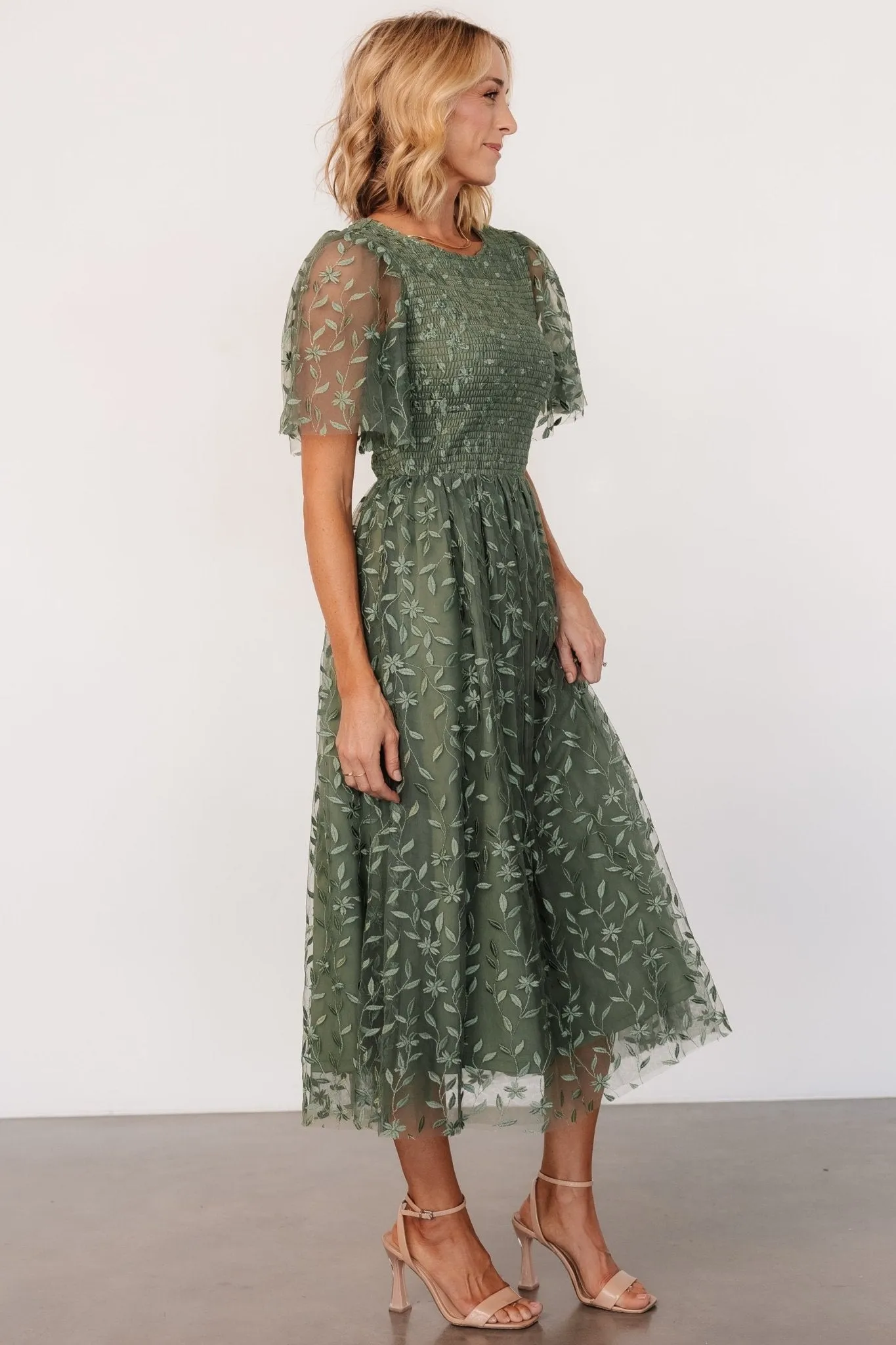 Kendra Embroidered Dress | Dark Sage sold by Baltic Born product image thumbnail 3