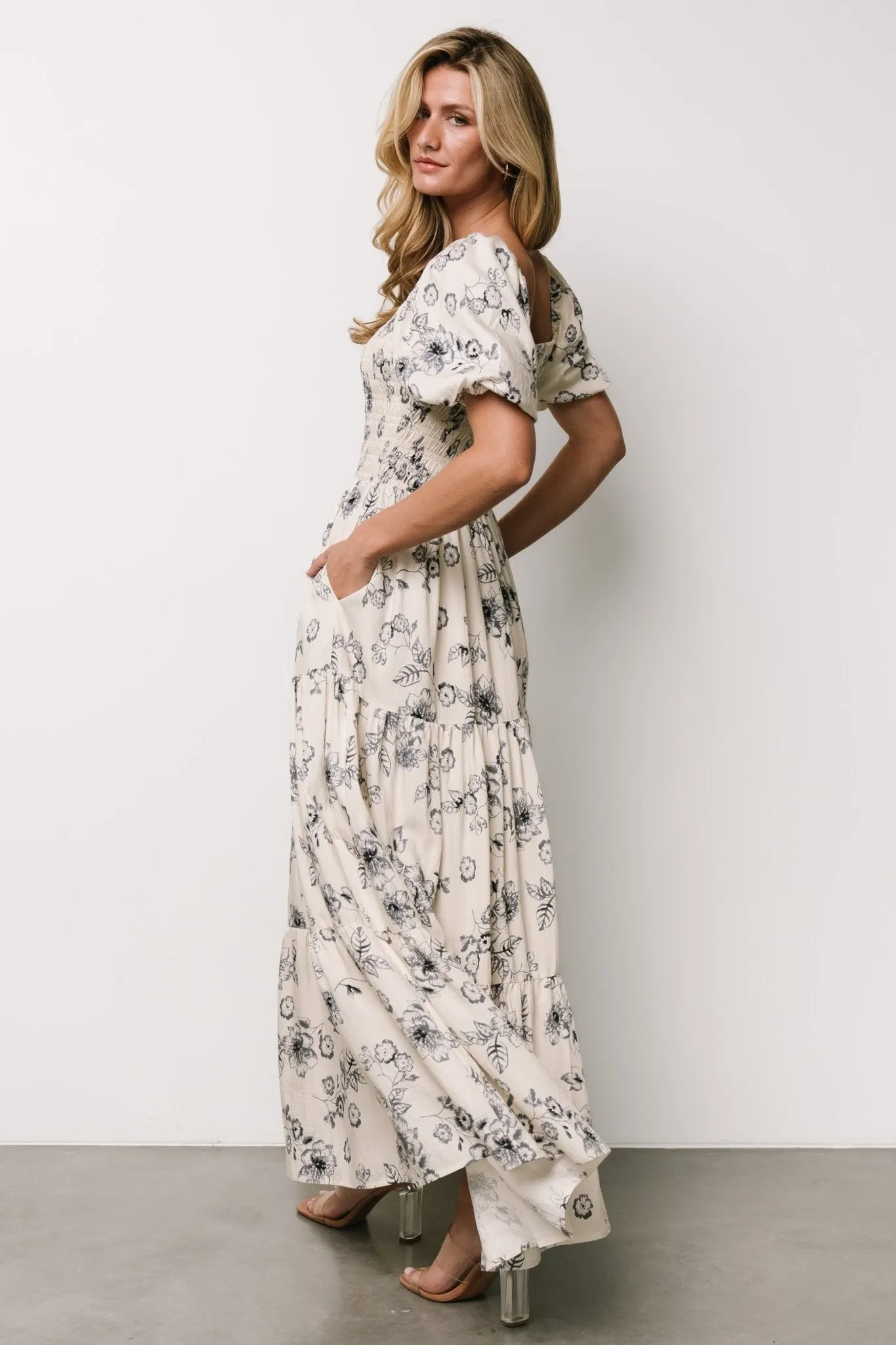 Susanna Smocked Maxi Dress | Ivory + Blue Floral sold by Baltic Born product image thumbnail 3