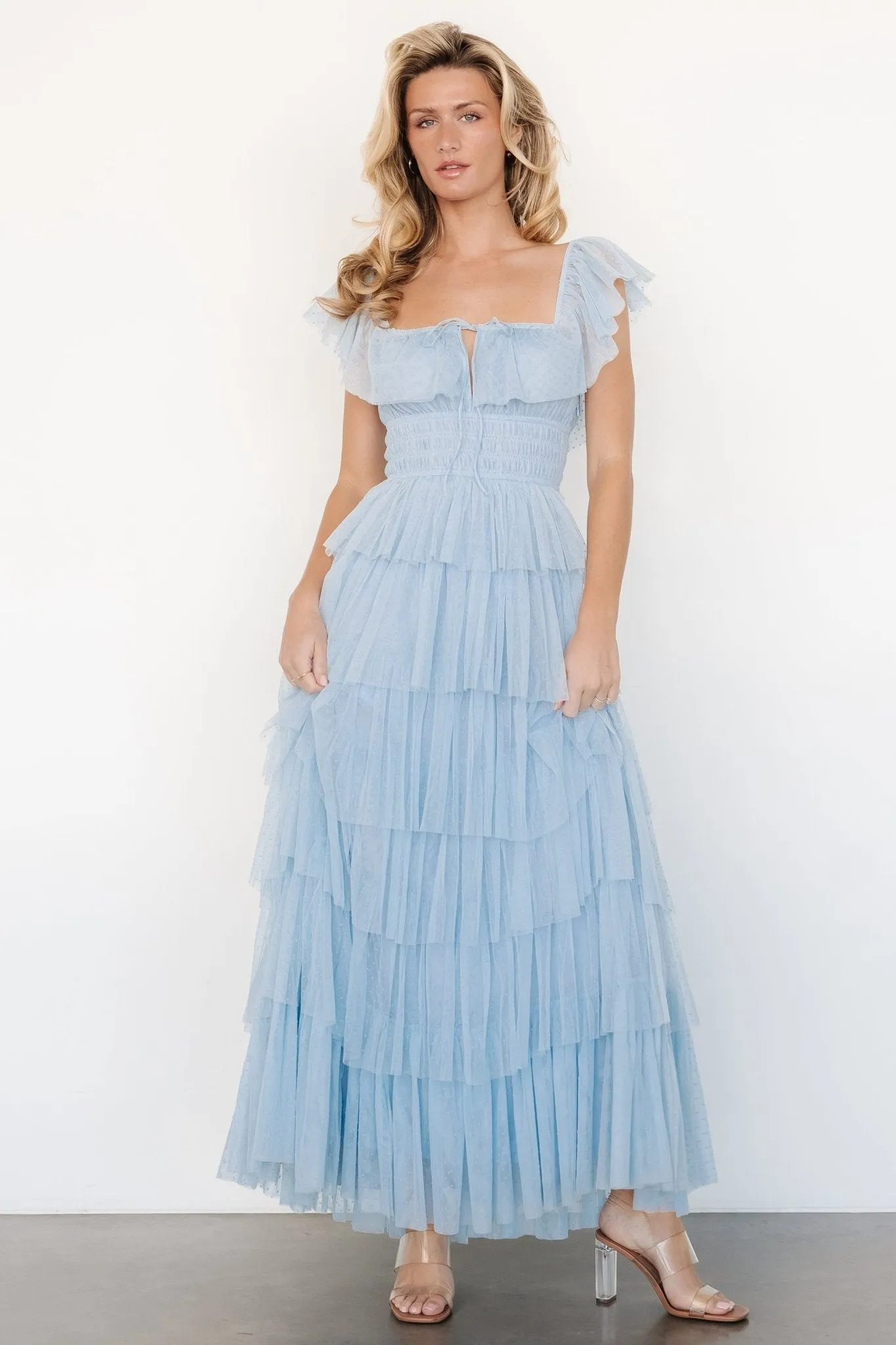 Valora Swiss Dot Tulle Maxi Dress | Light Blue sold by Baltic Born product image thumbnail 5
