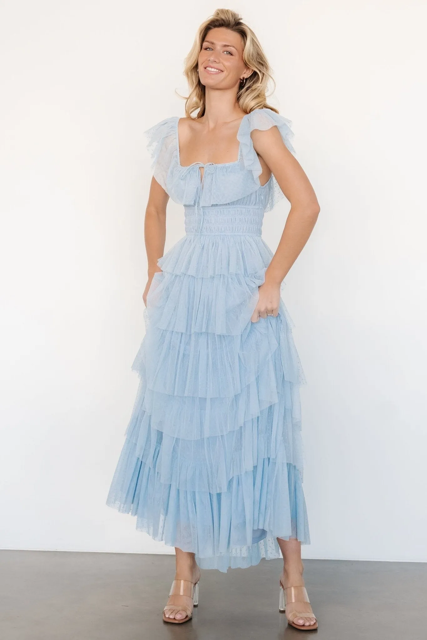 Valora Swiss Dot Tulle Maxi Dress | Light Blue sold by Baltic Born product image thumbnail 3