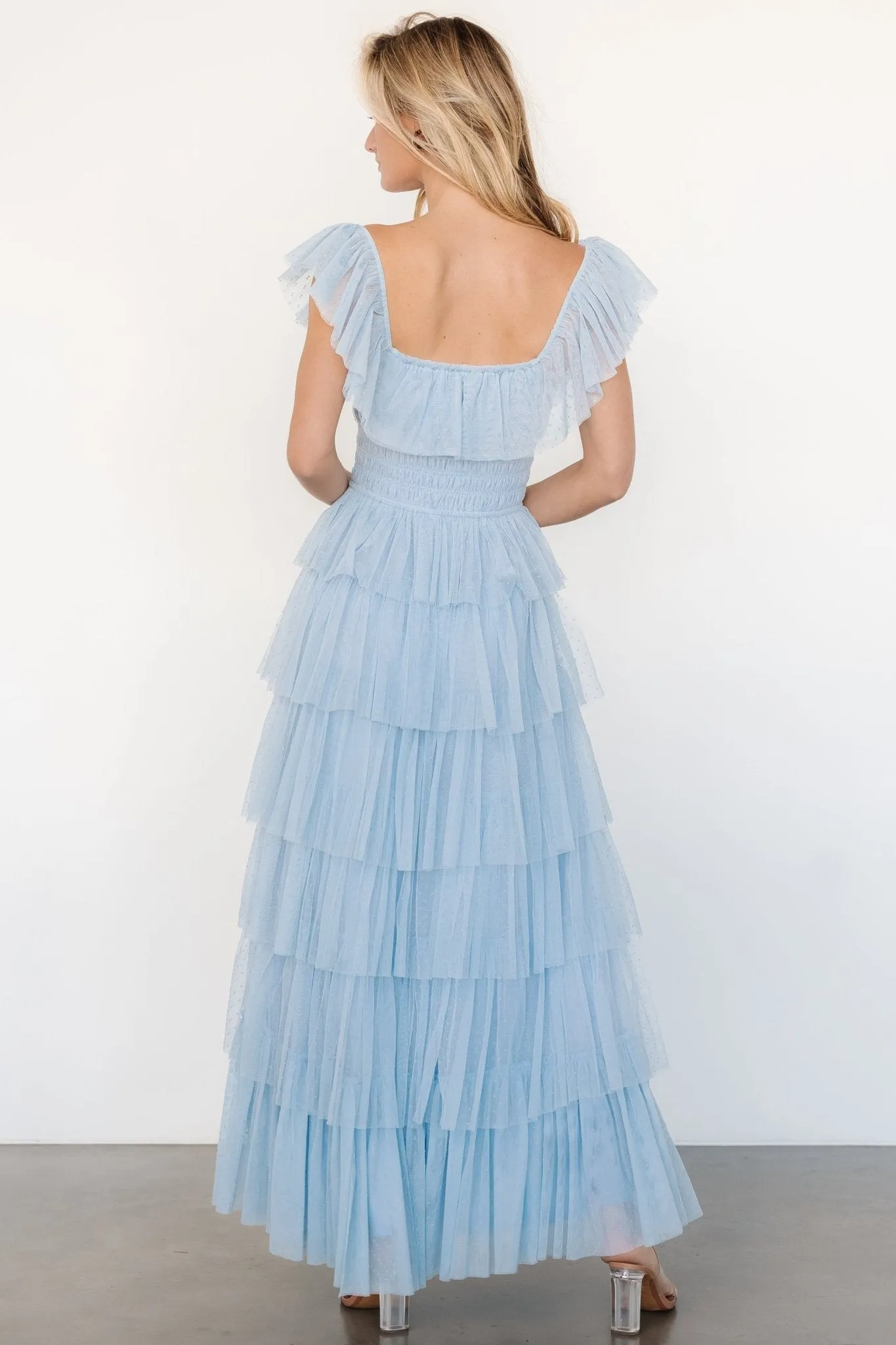 Valora Swiss Dot Tulle Maxi Dress | Light Blue sold by Baltic Born product image thumbnail 4