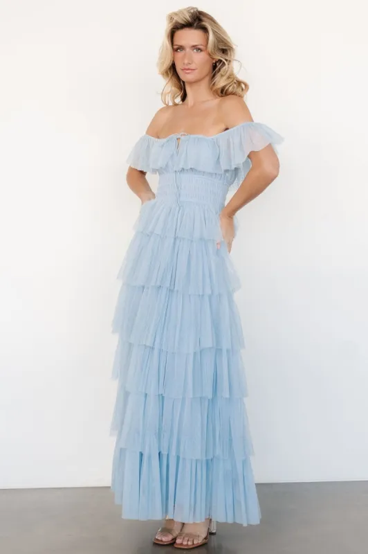Valora Swiss Dot Tulle Maxi Dress | Light Blue sold by Baltic Born