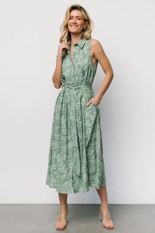 Scottie Button Tank Dress | Green Print sold by Baltic Born