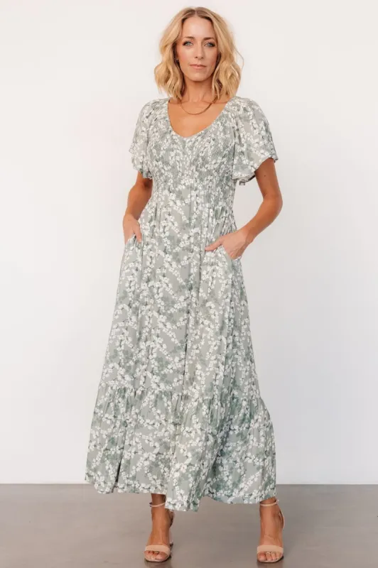 Joanie Smocked Dress | Sage + Off White Floral sold by Baltic Born