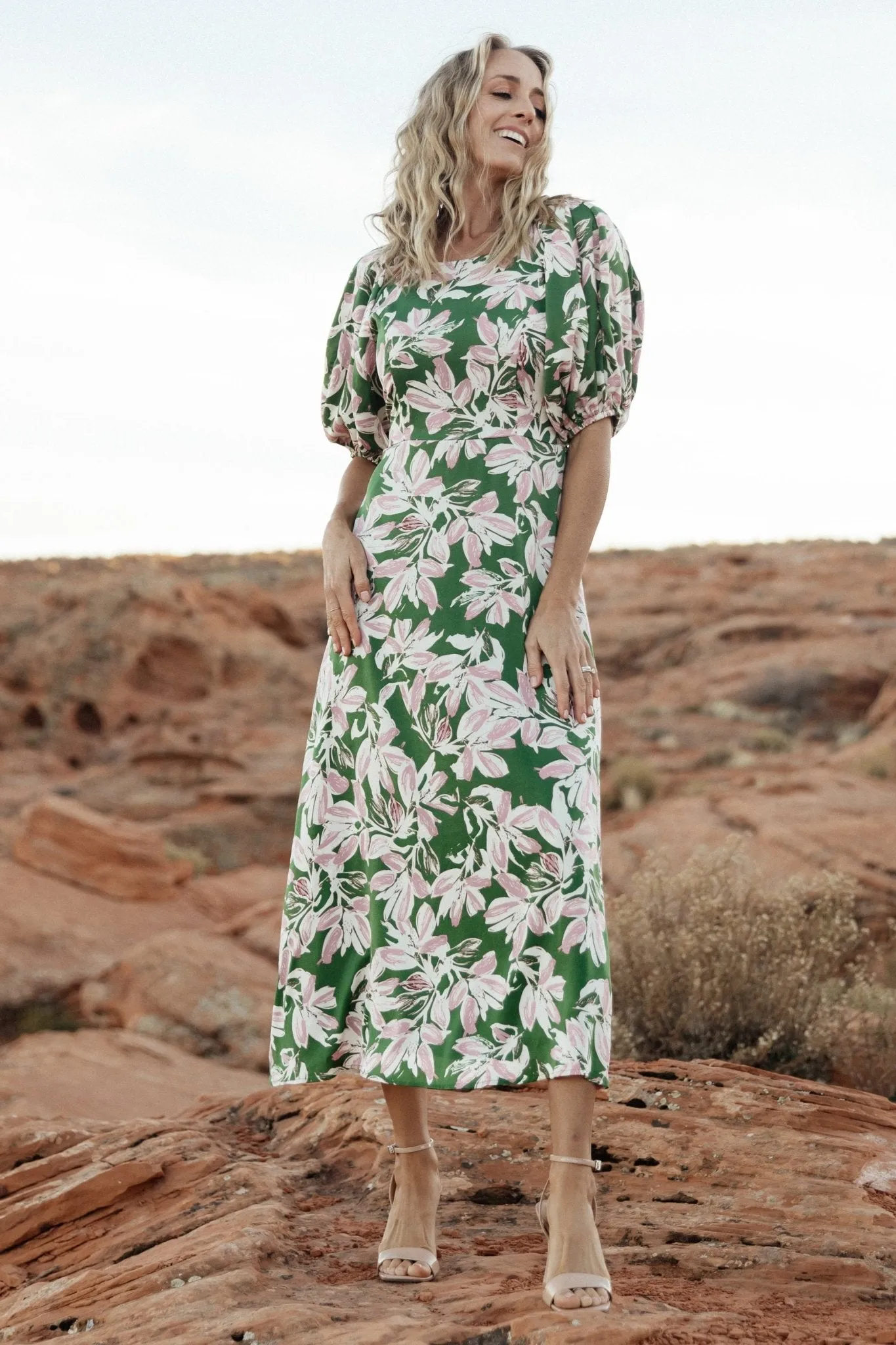 Tucson Midi Dress | Green + Pink sold by Baltic Born