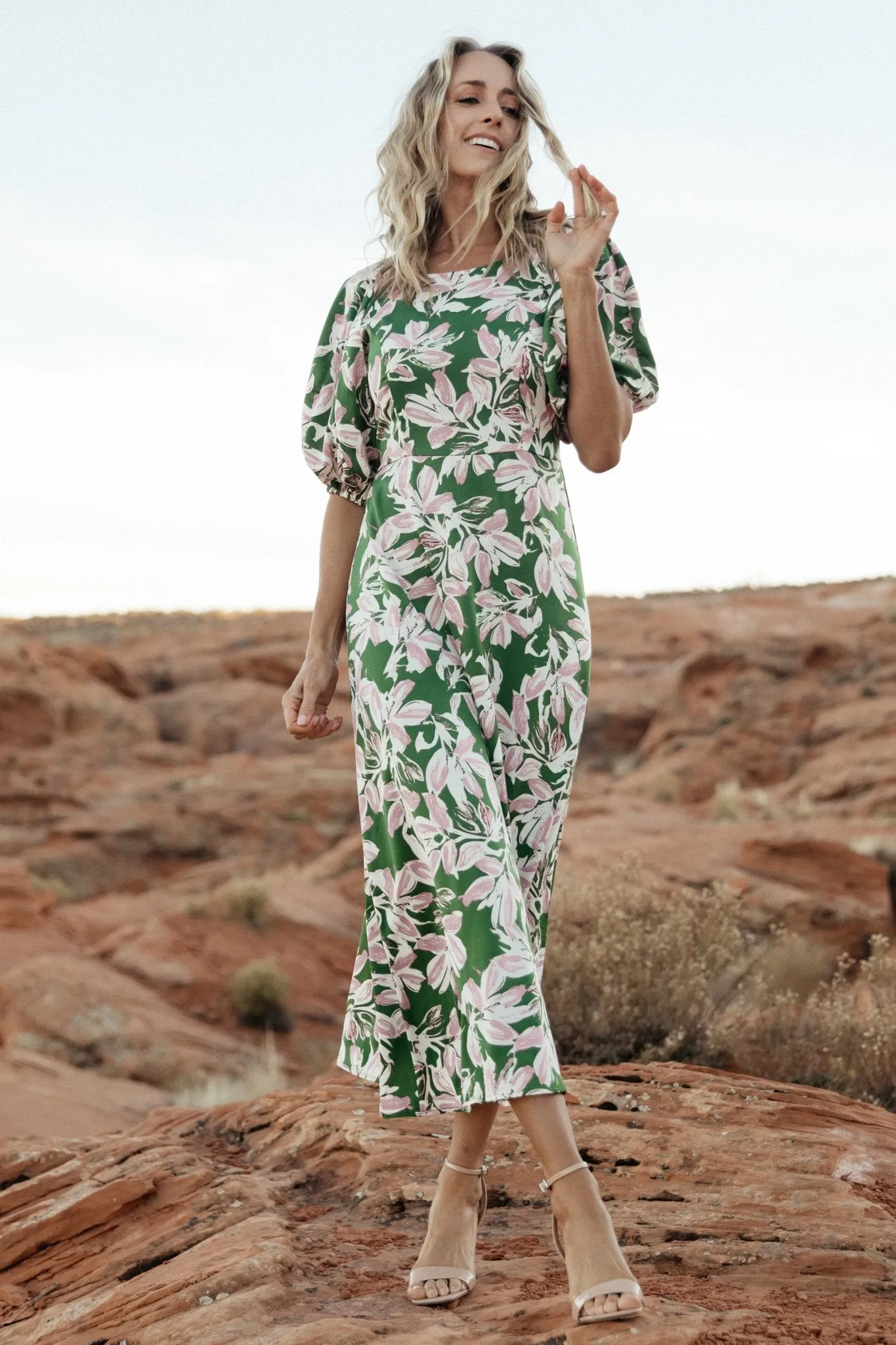 Tucson Midi Dress | Green + Pink sold by Baltic Born product image thumbnail 3