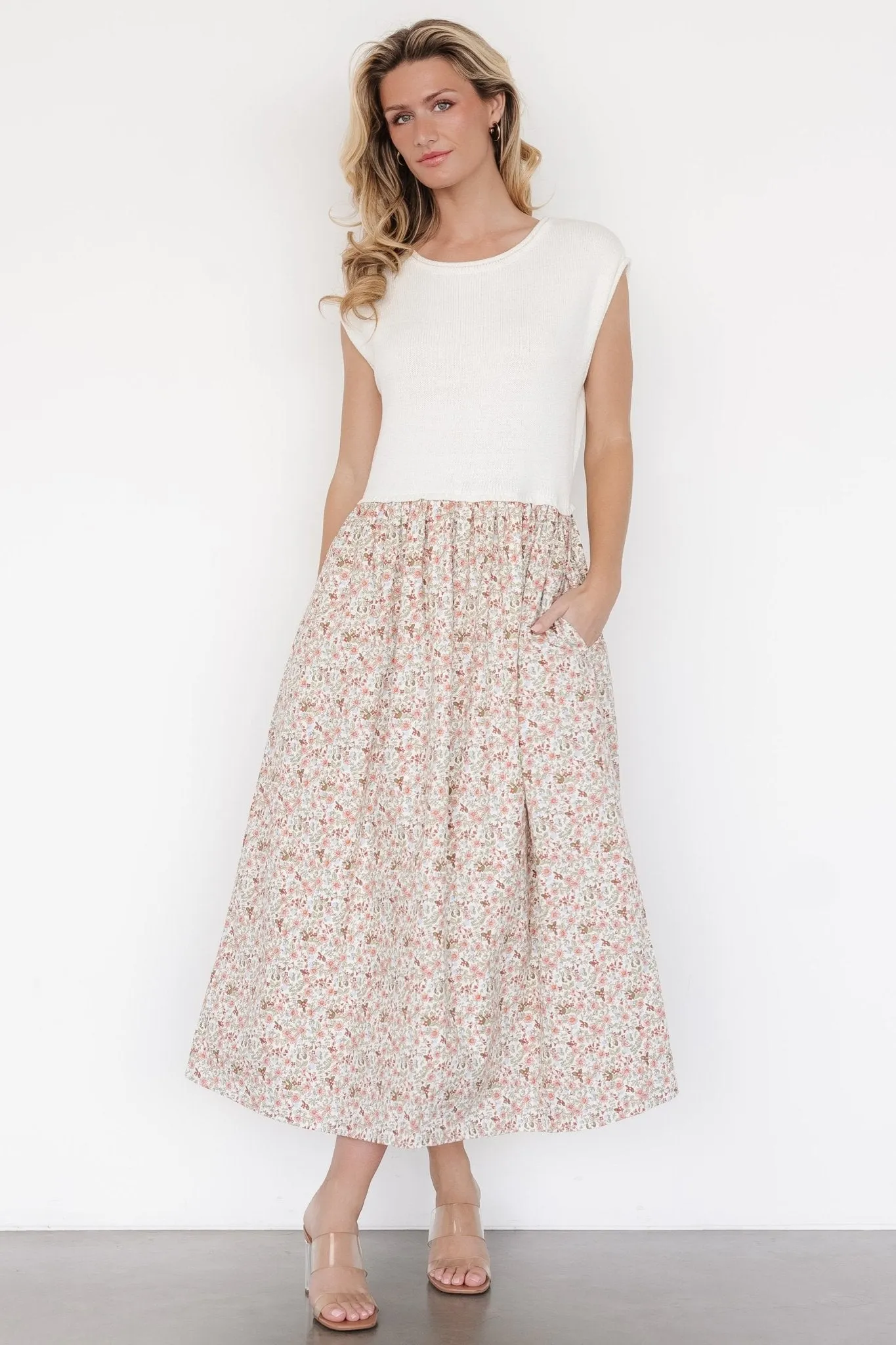 Myra Sweater Dress | Ivory + Coral Floral sold by Baltic Born product image thumbnail 4