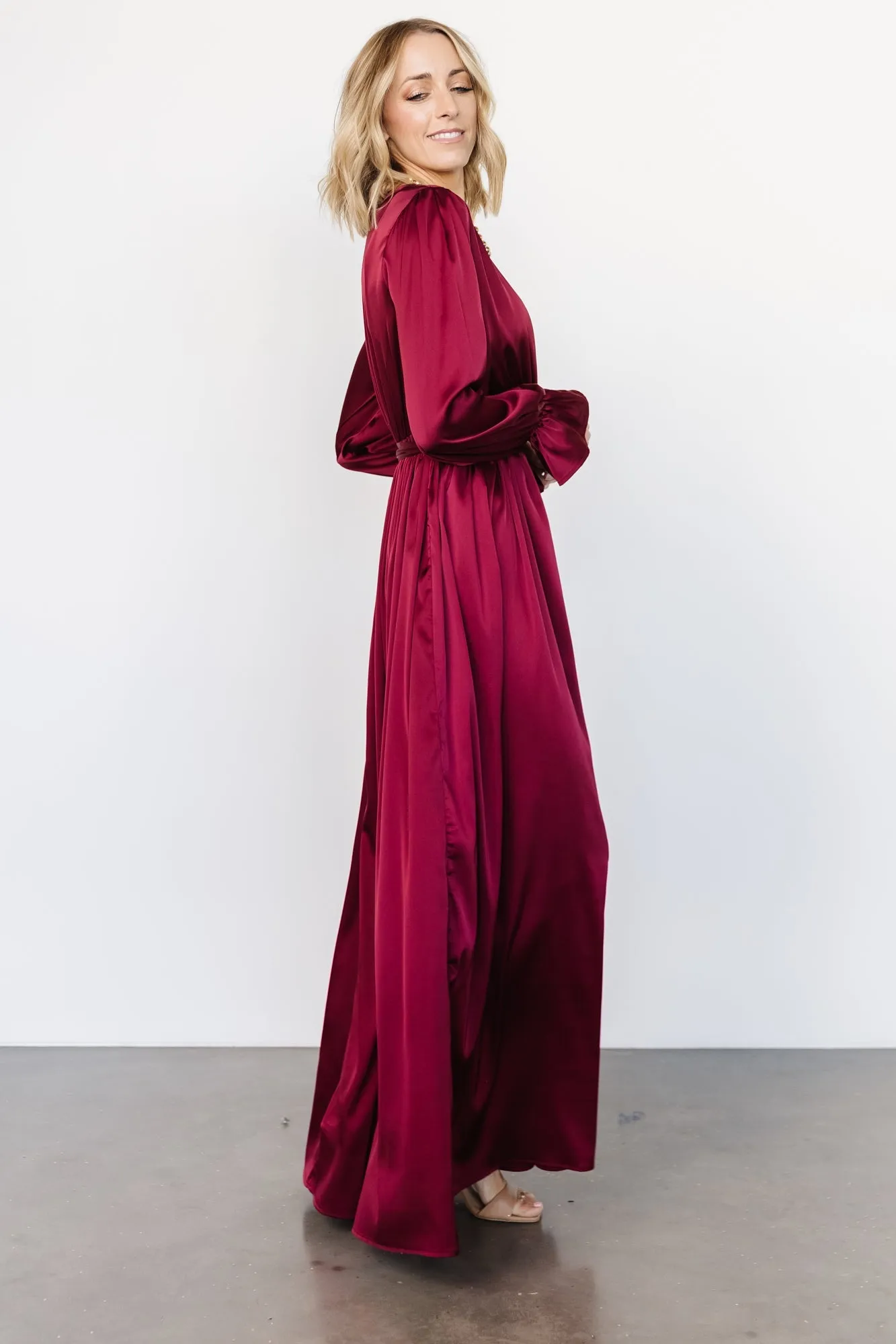 Holly Satin Maxi Dress | Cranberry sold by Baltic Born product image thumbnail 4