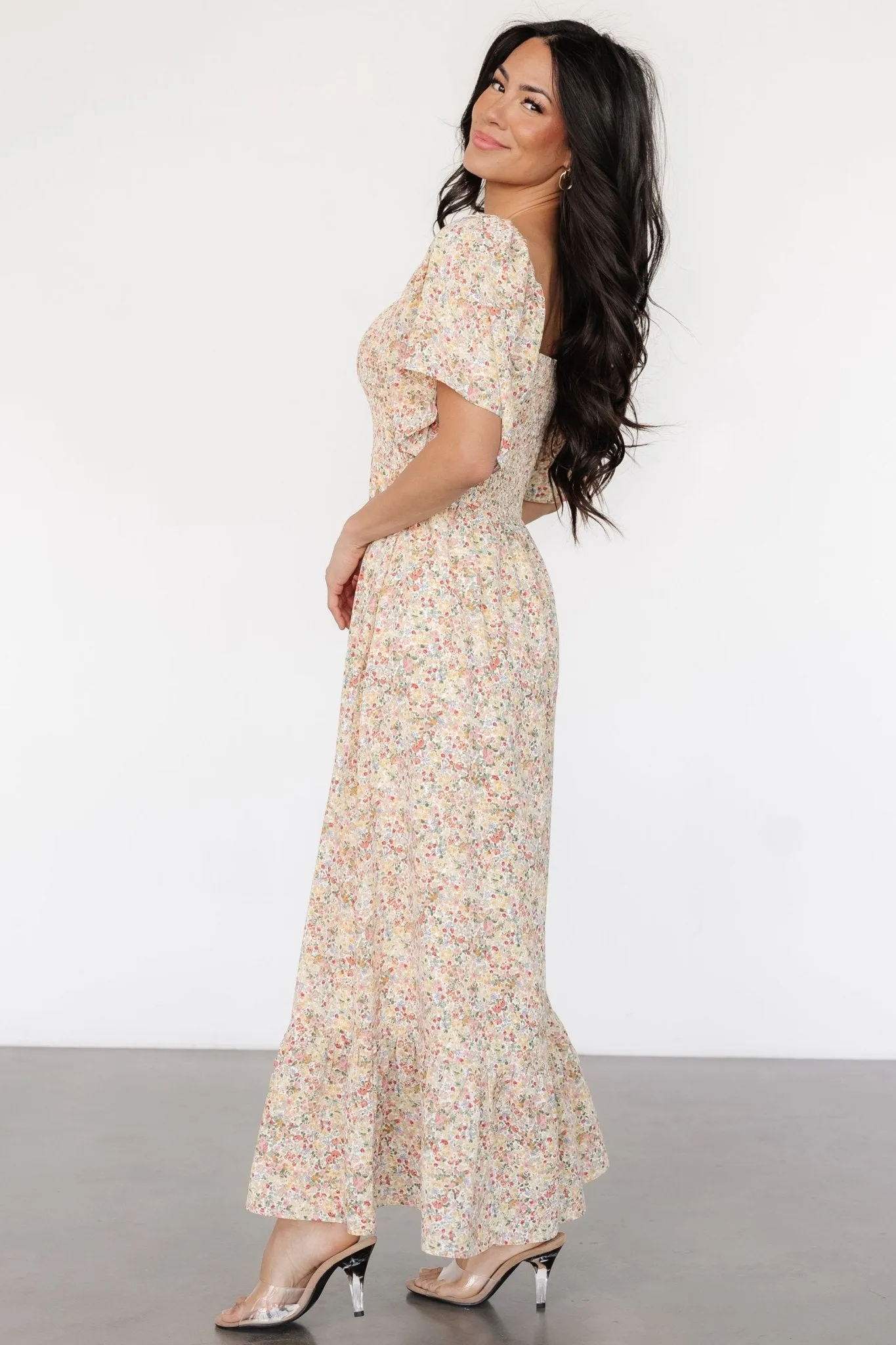 Ellory Smocked Midi Dress | Golden Multi Floral sold by Baltic Born product image thumbnail 3