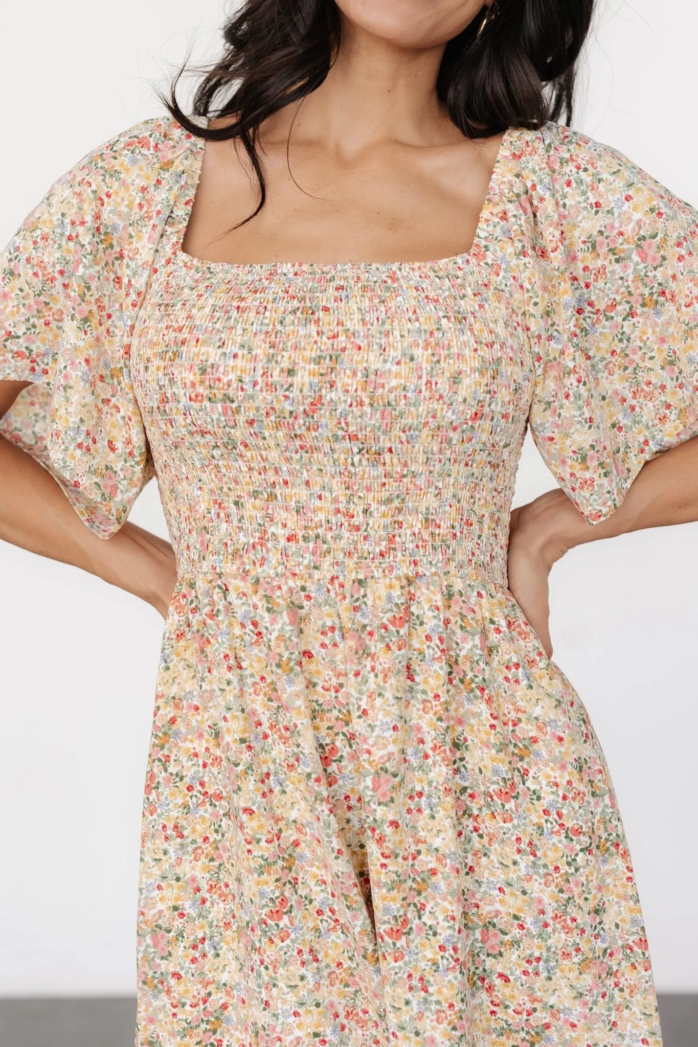 Ellory Smocked Midi Dress | Golden Multi Floral sold by Baltic Born product image thumbnail 2