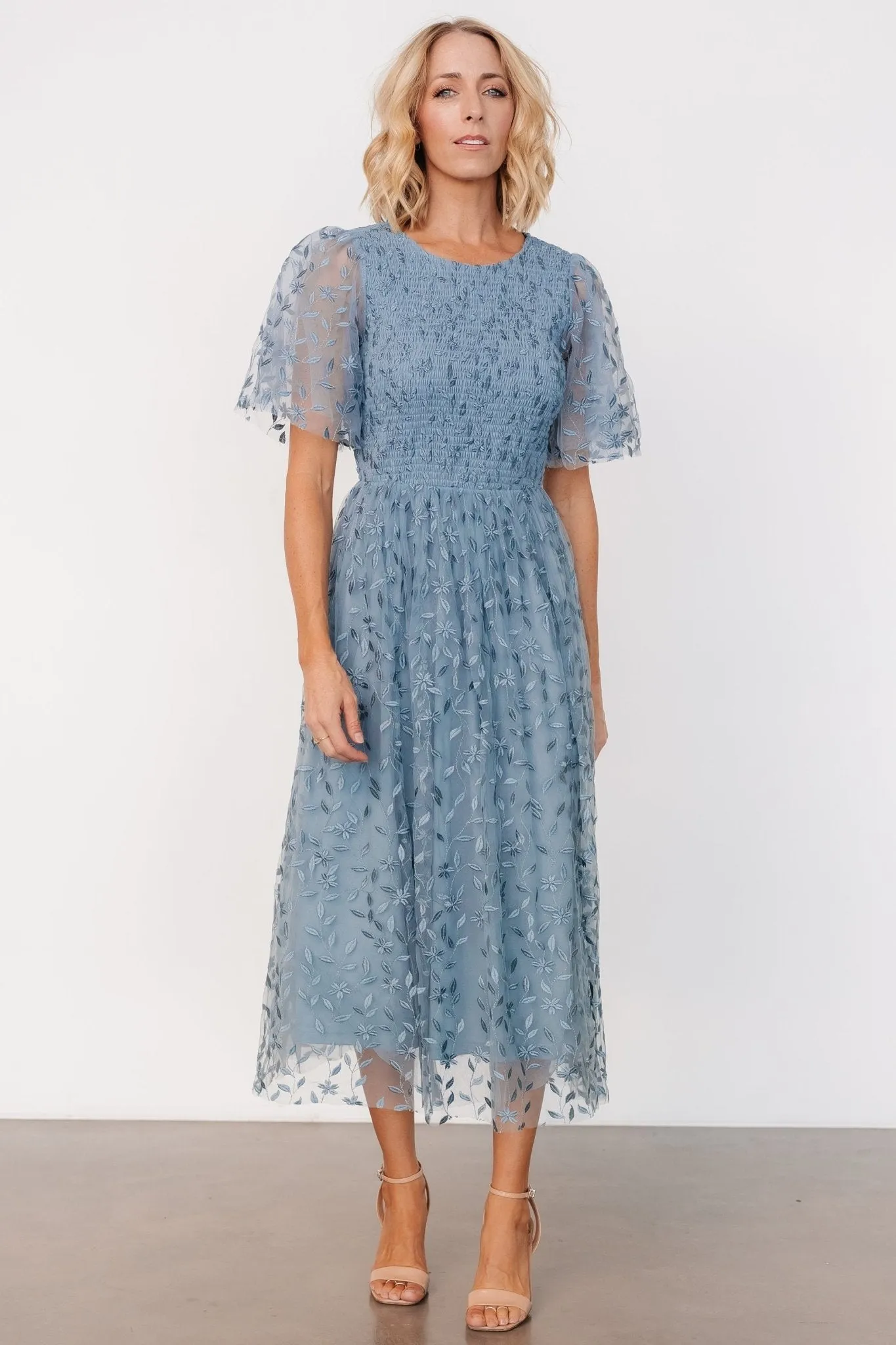Kendra Embroidered Dress | Dusty Blue sold by Baltic Born product image thumbnail 4