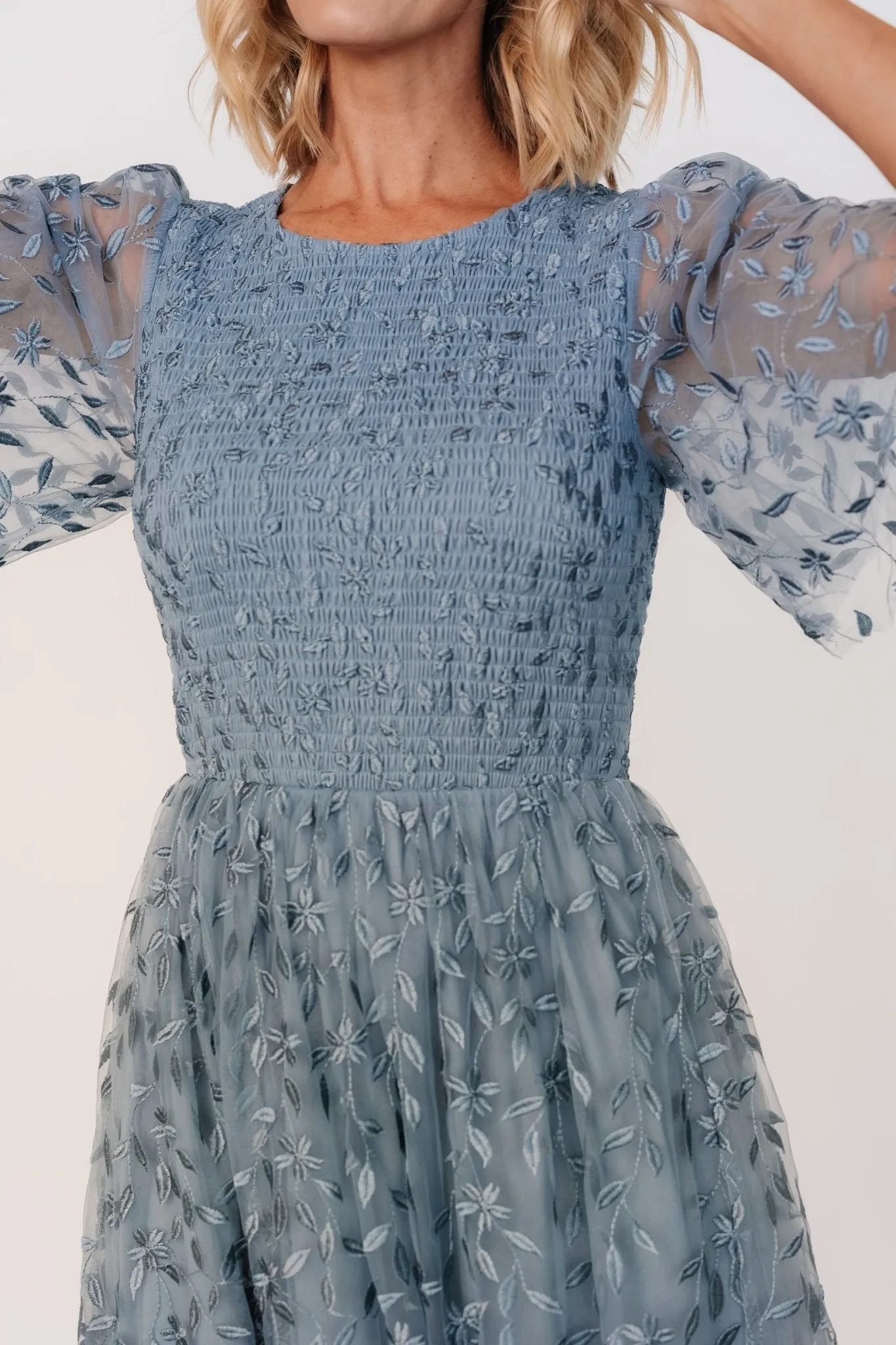 Kendra Embroidered Dress | Dusty Blue sold by Baltic Born product image thumbnail 2