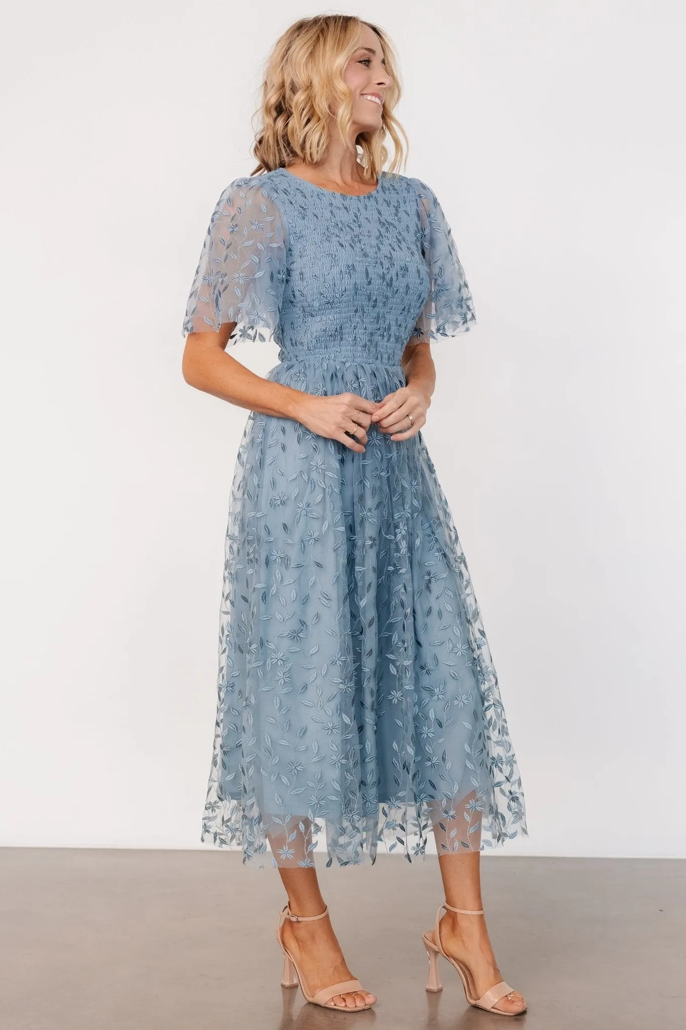 Kendra Embroidered Dress | Dusty Blue sold by Baltic Born product image thumbnail 3